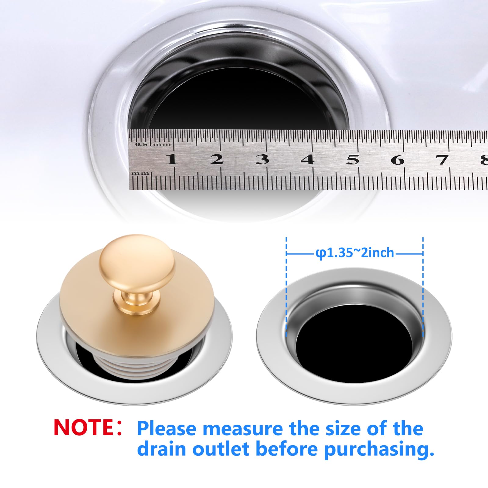 Universal Bathtub Drain Stopper - Rubber Drain Plug Replacement for Bathtubs & Bathroom Sinks (Gold, YGS8901) - Perfect for Leak Prevention & Water Conservation in Home Bathrooms