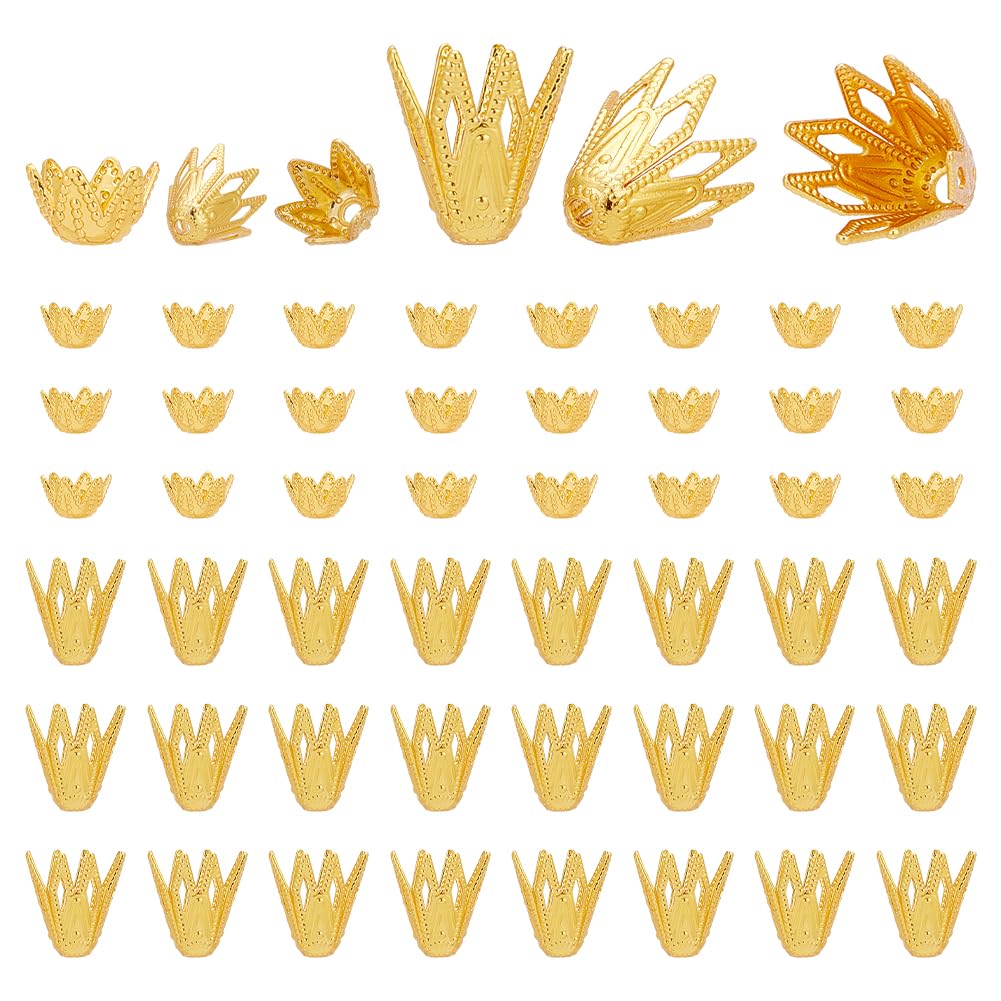 100 Pcs 2 Styles Beads Caps - Multi-Petal & 6-Petal Flower Bead Ends for Jewelry Making | DIY Earring & Bracelet Crafts | Gold Tassel Cord Ends & Spacer Beads | Perfect for Handmade Jewelry, Gift Making & Fashion Accessories