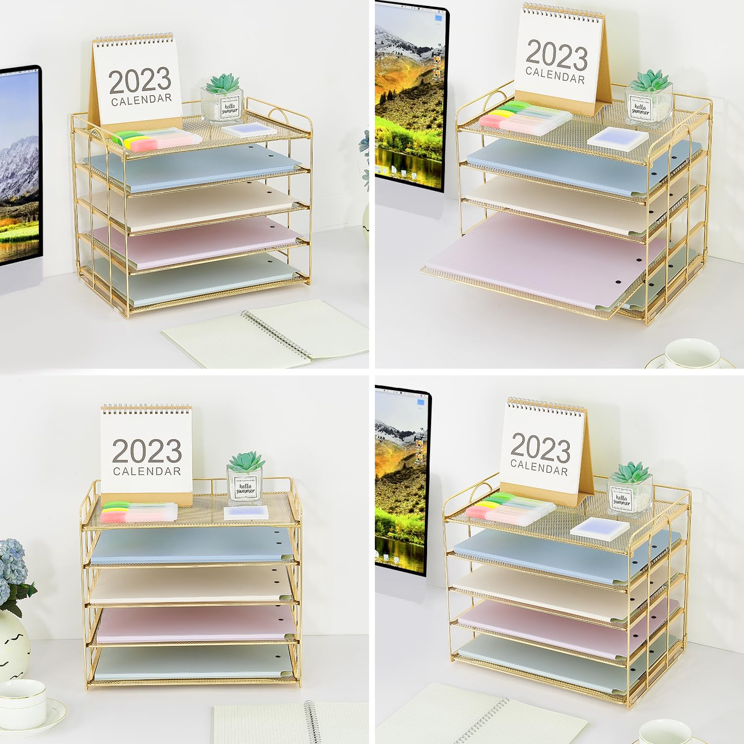5 Tier Mesh Paper Letter Tray Organizer - Gold Office Desk Organizer for Files, Documents & Mail | Perfect for Home Office, School & Workspace Organization
