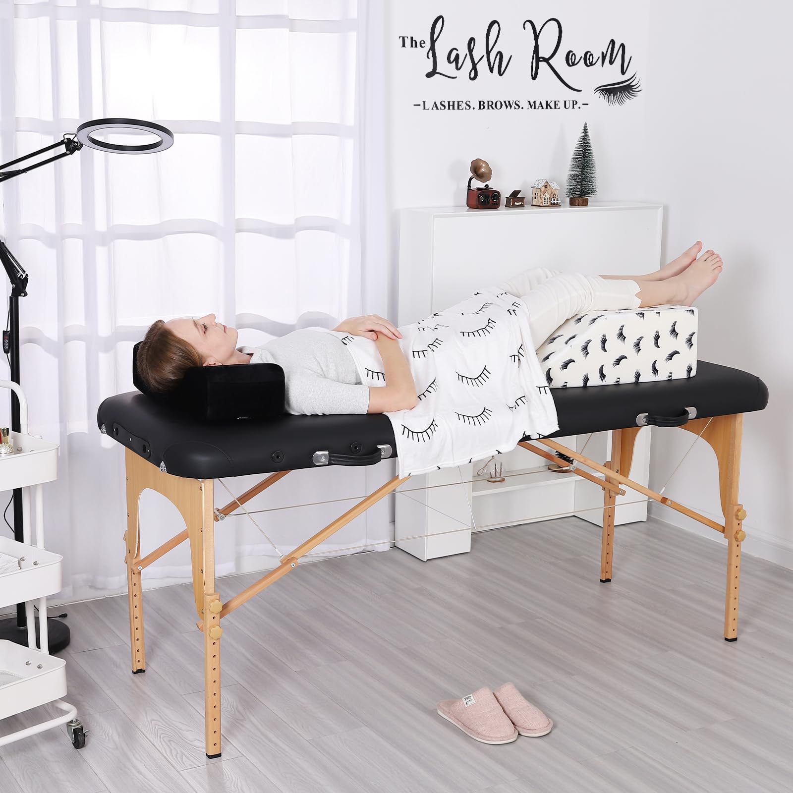 Beauty Lash Printed Leg Elevation Pillow - Orthopedic Bed Wedge for Improved Circulation, Swelling Relief & Knee Support - White Memory Foam Leg Rest Pillow for Sleeping, Post-Surgery Recovery & Relaxation