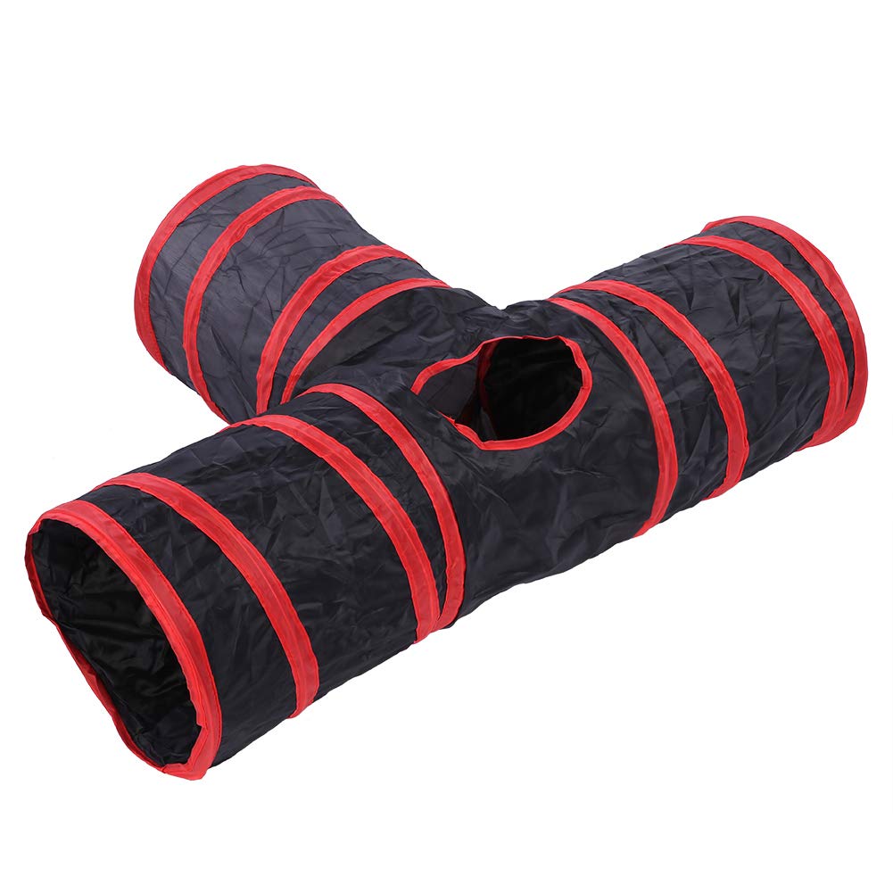 Foldable Interactive Cat Play Tunnel - Durable Pet Training Toy for Cats, Rabbits & Puppies | Portable & Easy Storage | Perfect for Indoor Play & Exercise (Red)