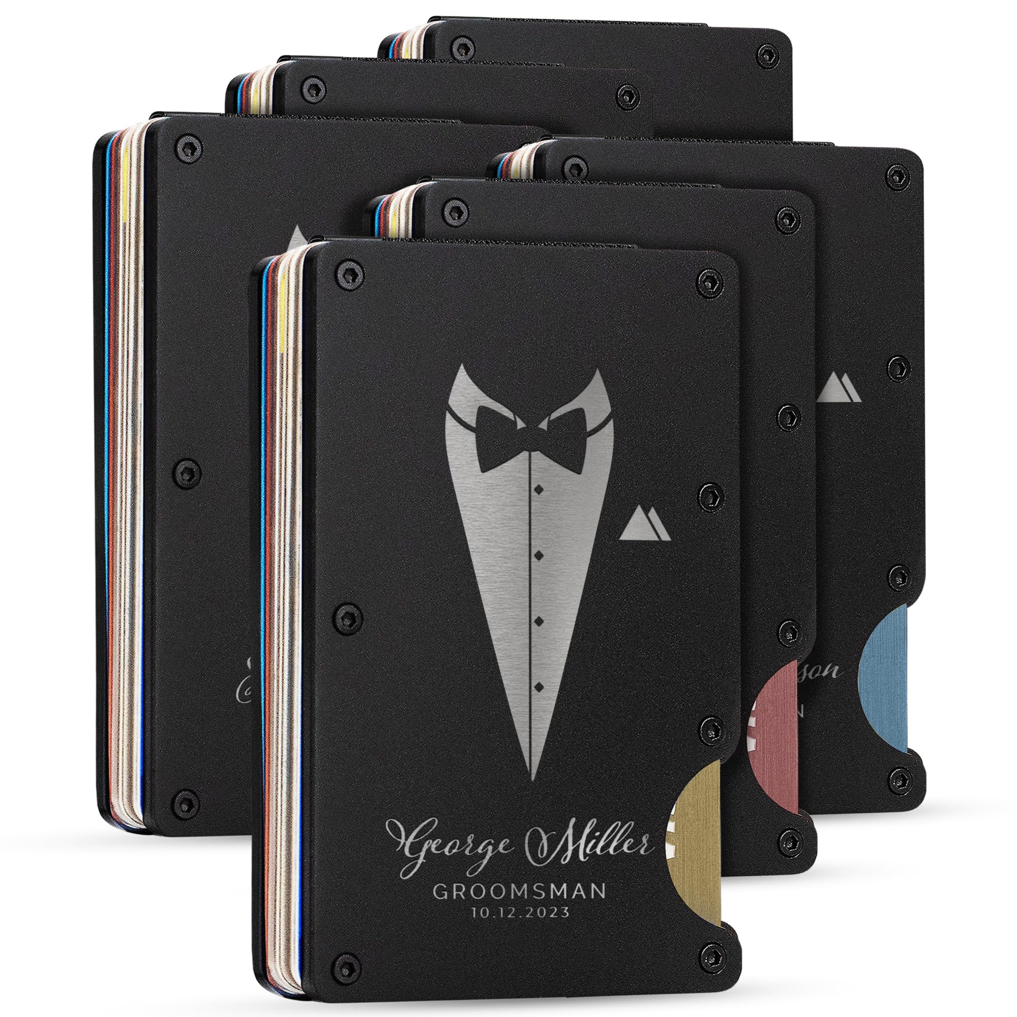 Premium Personalized Groomsmen Gift Set of 6 - Custom Engraved Wallet & Proposal Box for Wedding Party - Best Man & Groomsmen Accessories - Perfect for Bachelor Parties, Wedding Proposals & Thank You Gifts