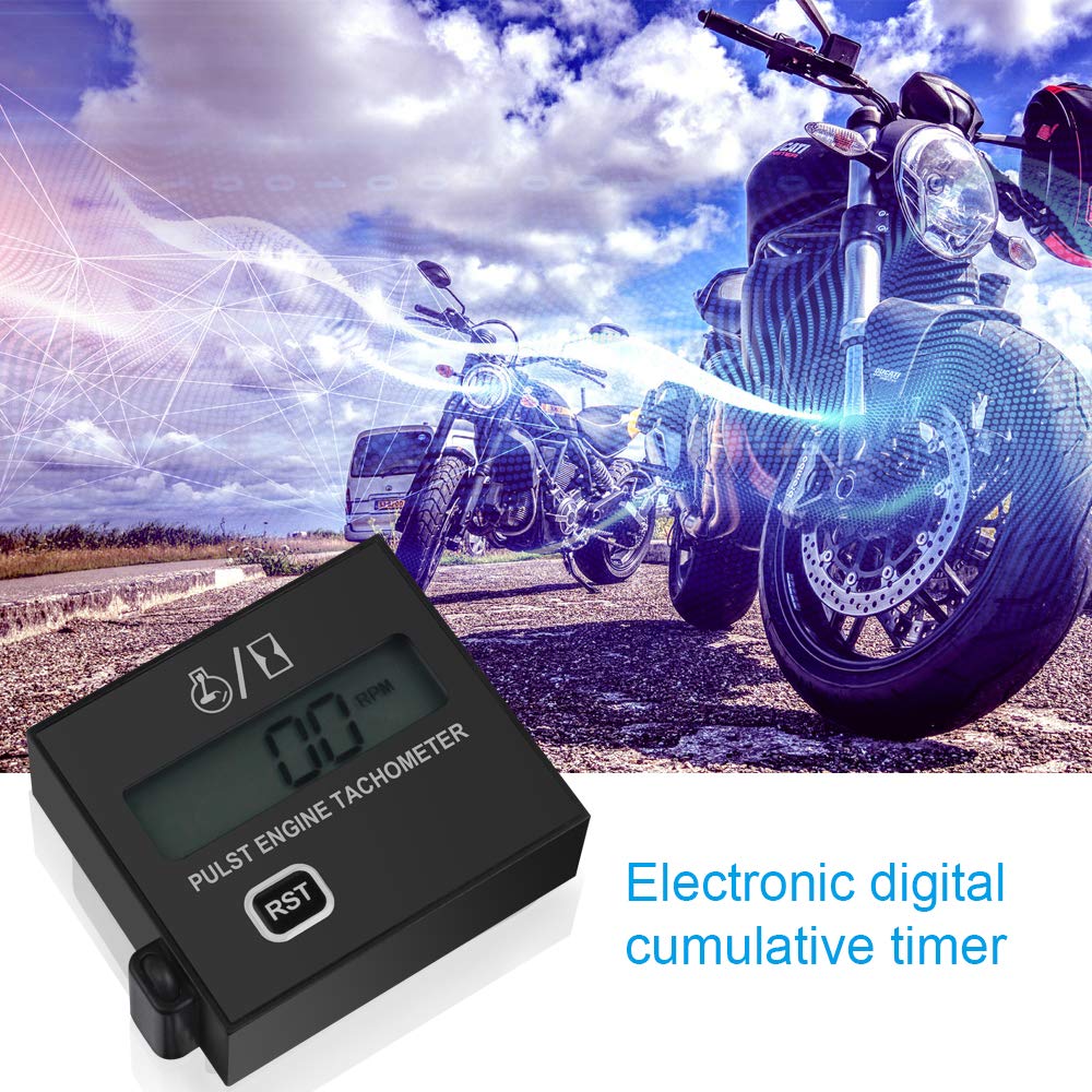 Digital Tachometer & Hour Meter for Motorcycle/Chainsaw - Engine RPM Gauge for Riding & Cutting