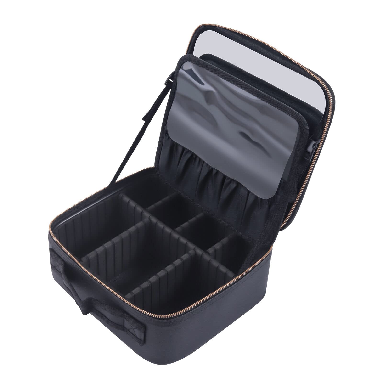 Portable Makeup Train Case with Mirror & Brush Storage - Black | Travel & Professional Use