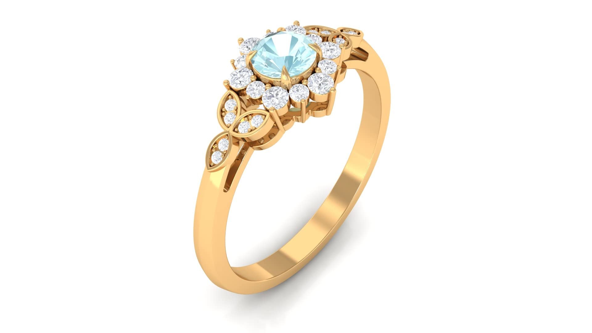 1/2 CT Sky Blue Topaz & Diamond Halo Floral Engagement Ring for Women in 14K Solid Gold - Perfect for Proposals, Anniversaries & Special Occasions