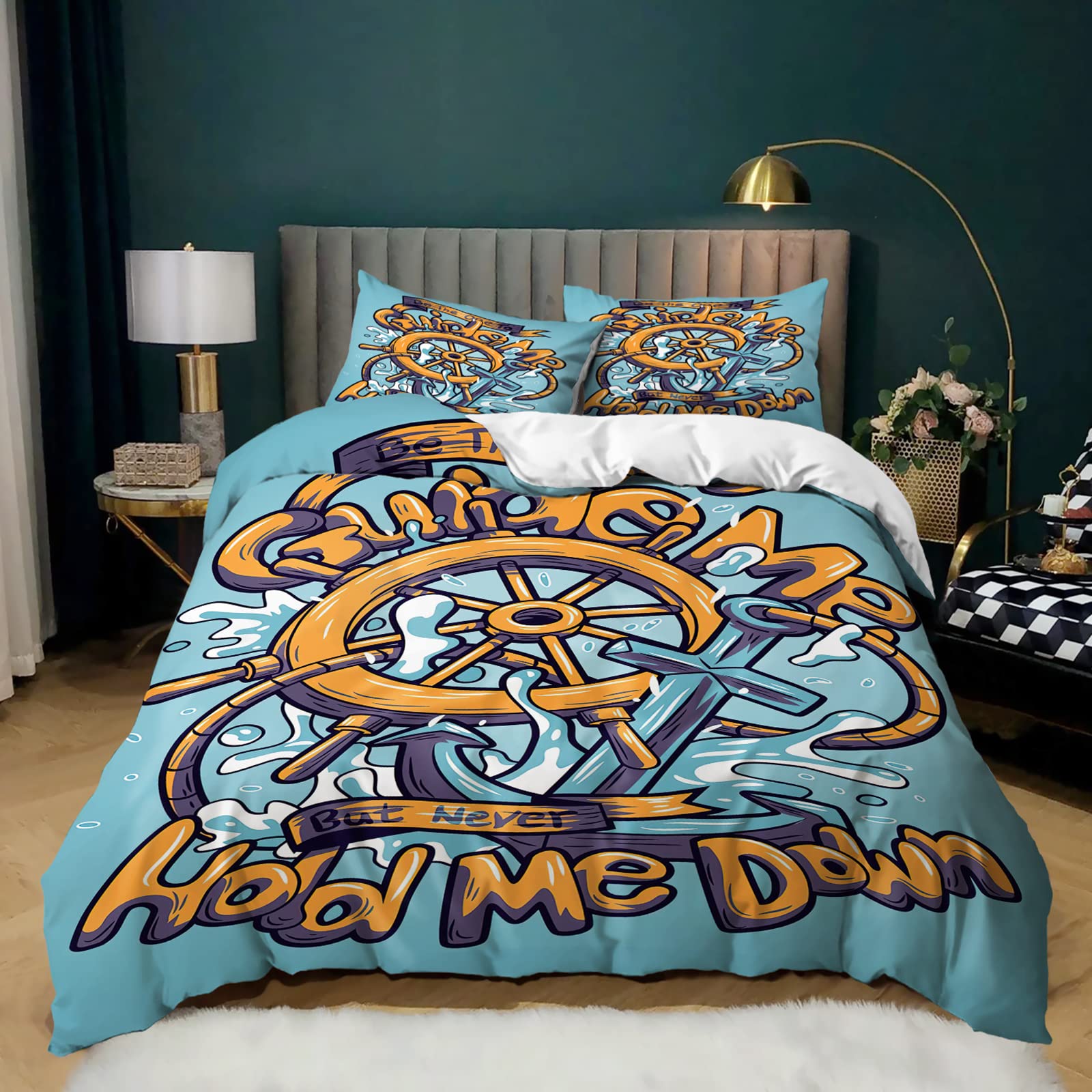 AILONEN Nautical Anchor Duvet Cover Twin Size - Ocean Themed Bedding Set for Boys & Girls, Kids Sea World Comforter Cover with 2 Pillow Shams & Zipper Closure | Perfect for Coastal Bedroom Decor, Kids Room Makeover, and Nautical Theme Nursery