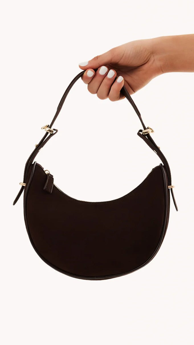Premium Halo Shoulder Bag in Chocolate Suede - Stylish Crossbody Purse for Women, Perfect for Work, Travel & Everyday Use