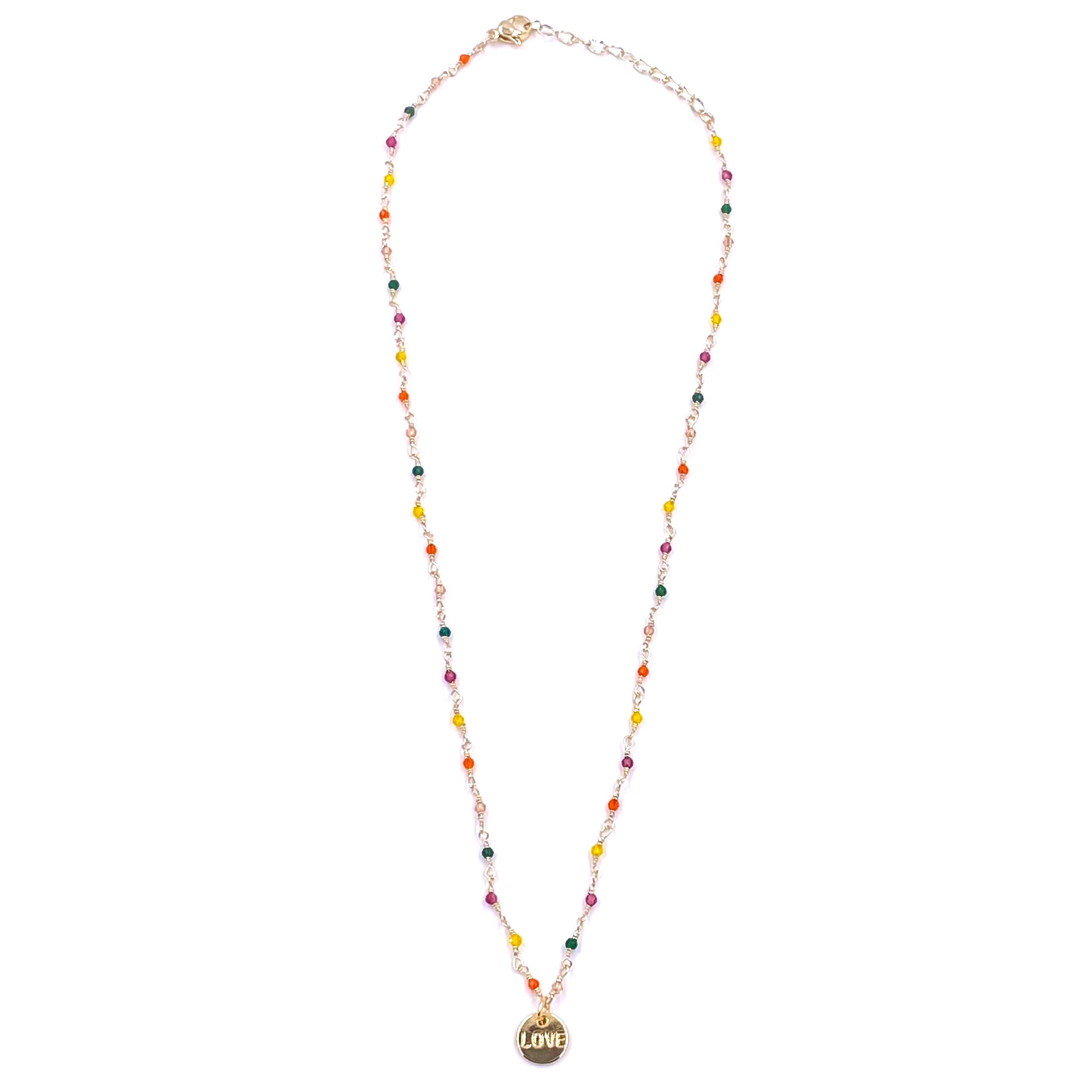Ashley Gold Stainless Steel Gold Plated Semi-Precious Beads Necklace with Love Pendant - Perfect for Valentine's Day Gifts, Anniversary Presents & Romantic Occasions
