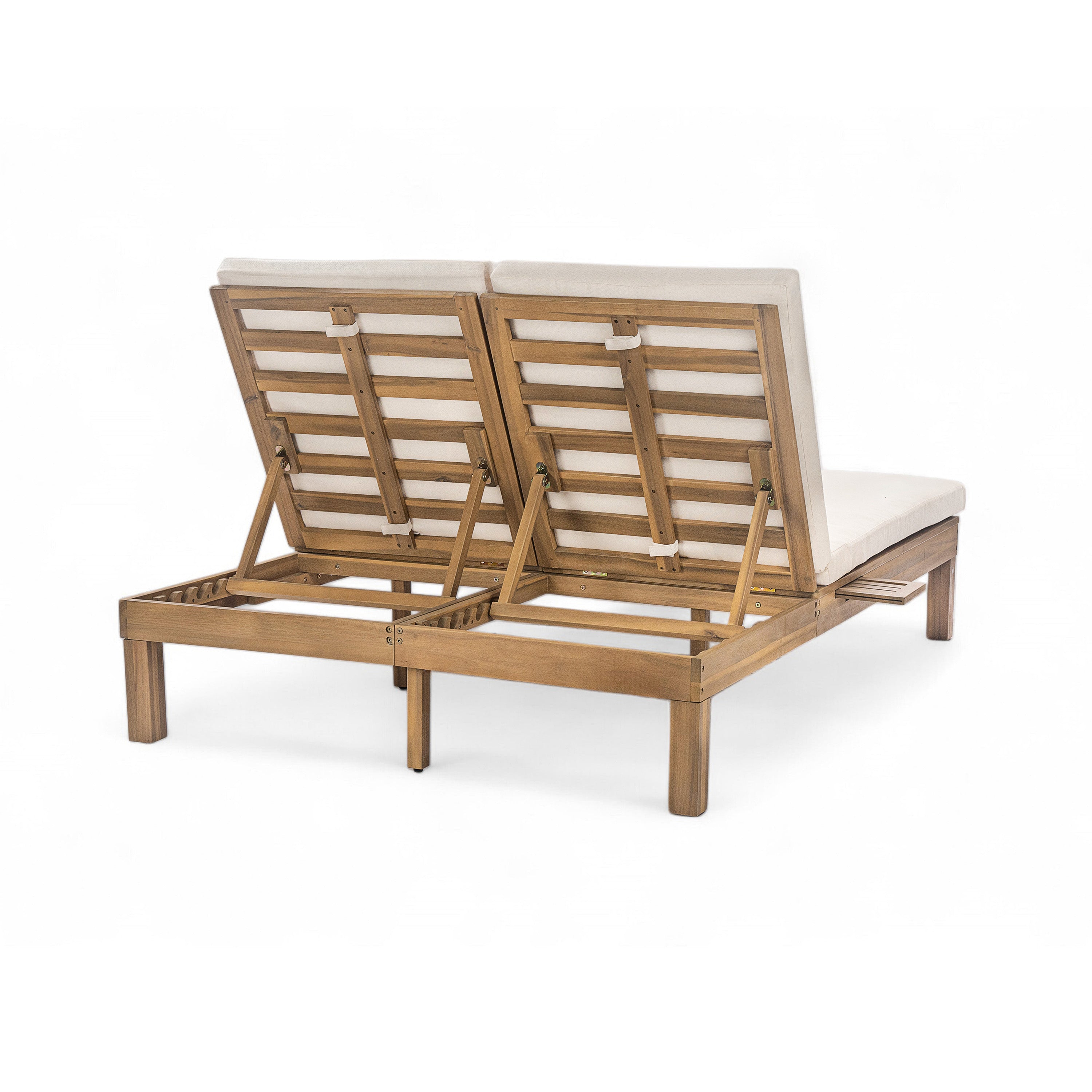 5-Position Adjustable Backrest Outdoor Chaise Lounge Daybed with Cushion & Folding Side Trays - Patio Poolside Garden Furniture for 2 People - Perfect for Sunbathing, Relaxing by the Pool or Backyard Lounging