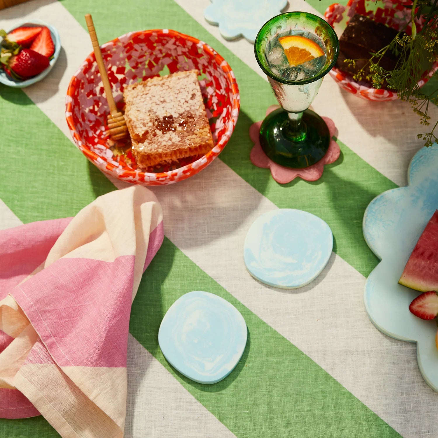 FENELLA 2-Pack Spearmint Coasters - Absorbent & Durable Drink Coasters for Coffee Tables, Bars, and Home Decor