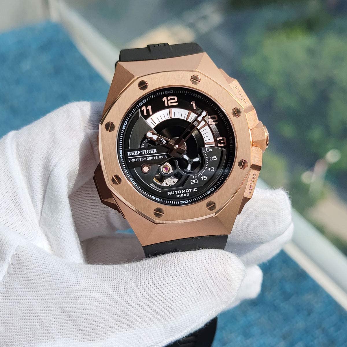 REEF TIGER Luxury Automatic Men's Watch - Rose Gold Sport Chronograph Mechanical Watch RGA92S7 | Perfect for Business, Casual & Outdoor Activities