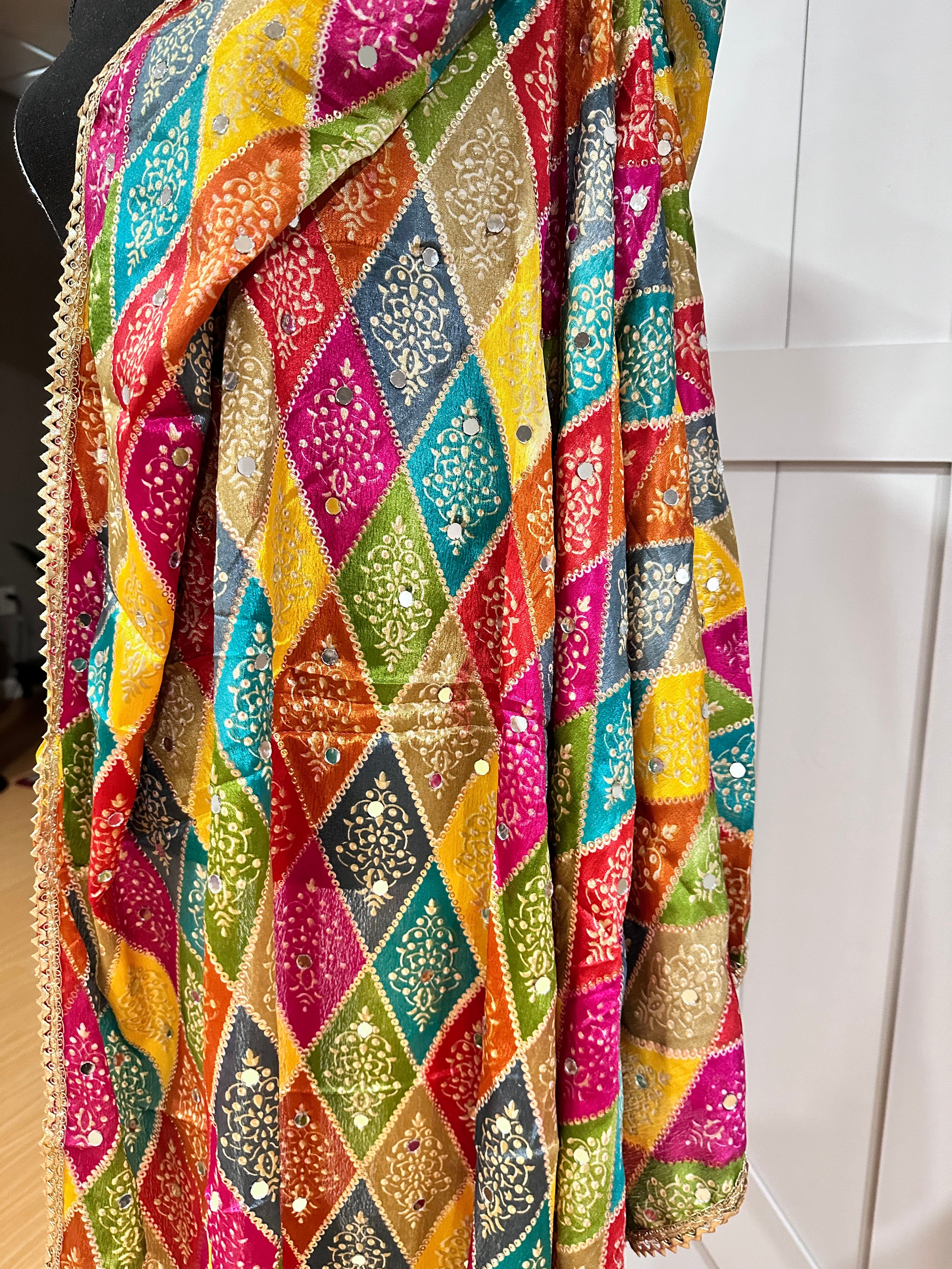 Phulkari Style Dupatta - Handmade Punjabi Embroidered Scarf for Women - Perfect for Weddings, Parties & Cultural Events