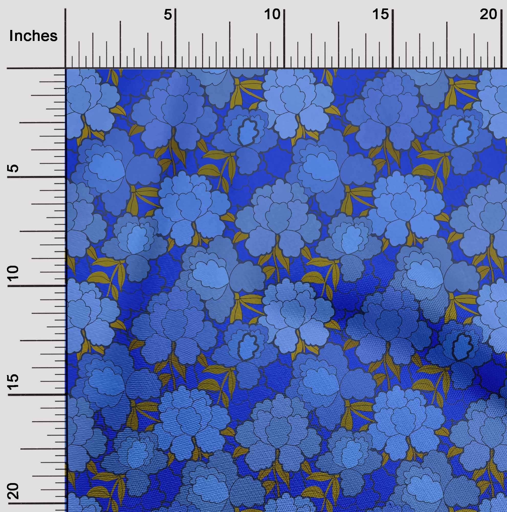 oneOone Rayon Blue Fabric - Asian Chinese Floral Print Sewing Material by The Yard (56