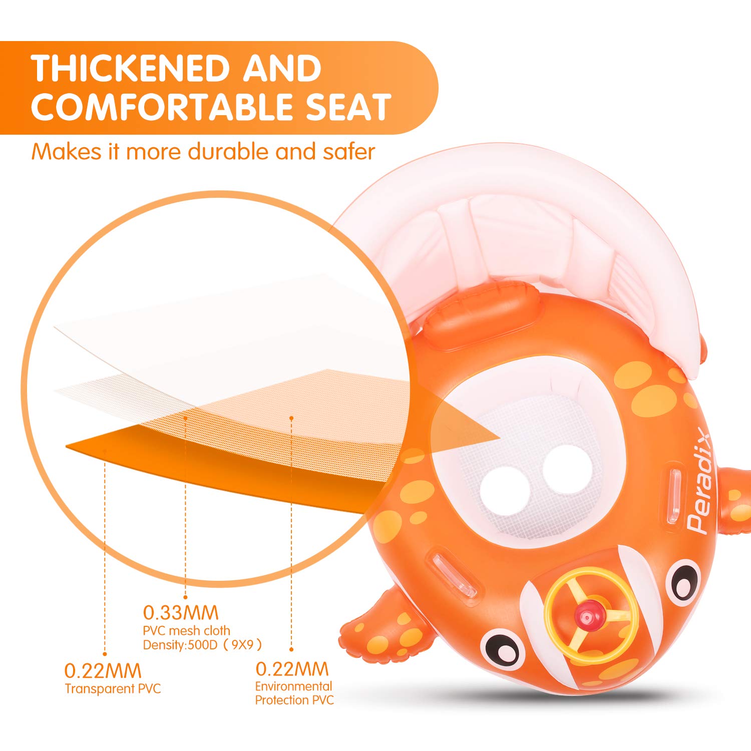 Peradix Inflatable Baby Pool Float with Canopy - Removable Sun Shade, Whale Toddler Swim Ring, Infant Water Toys for Safe Swimming & Outdoor Fun