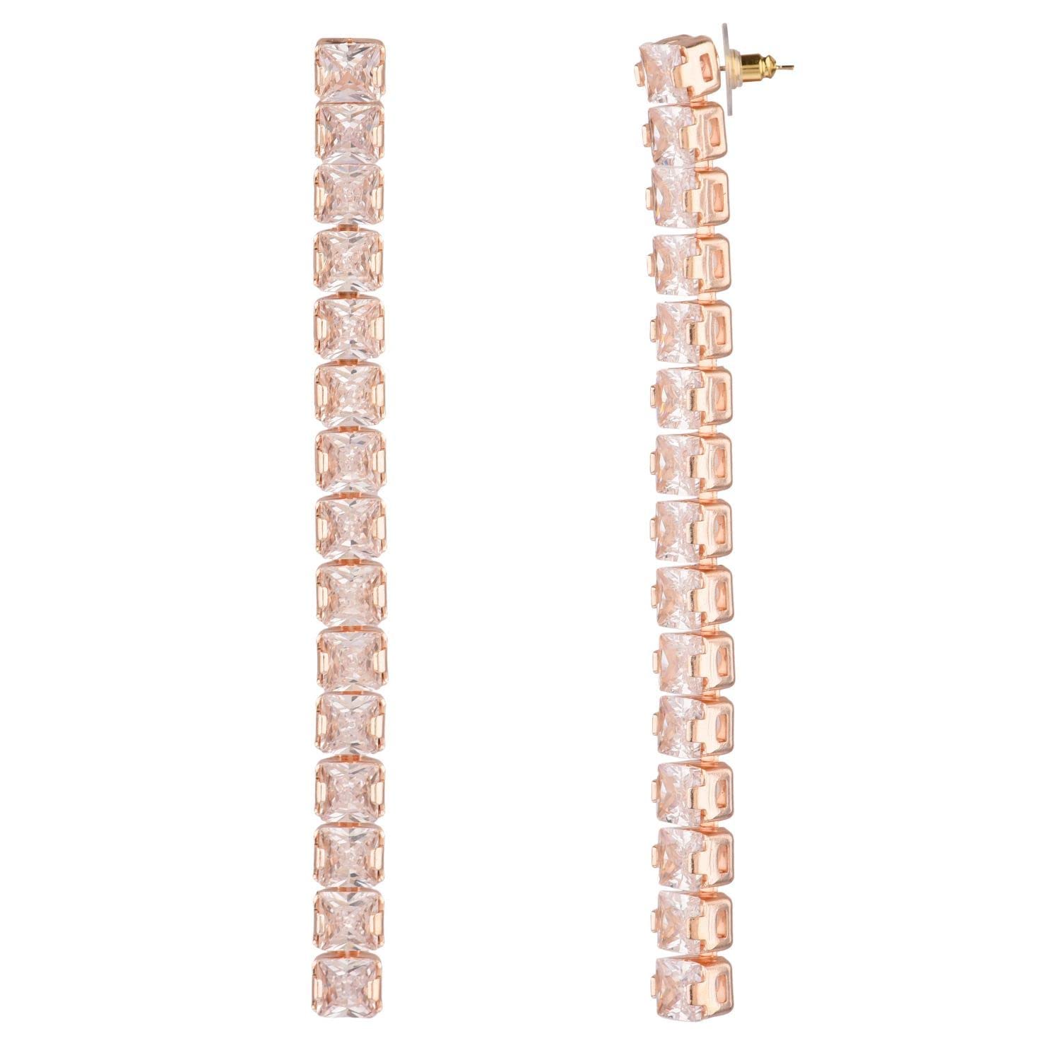 Elegant Cubic Zirconia Dangle Earrings for Women - Crystal Long Linear Bar CZ Earrings | Wedding, Prom, Party & Evening Wear Fashion Jewelry | Perfect for Bridal, Formal Events & Special Occasions