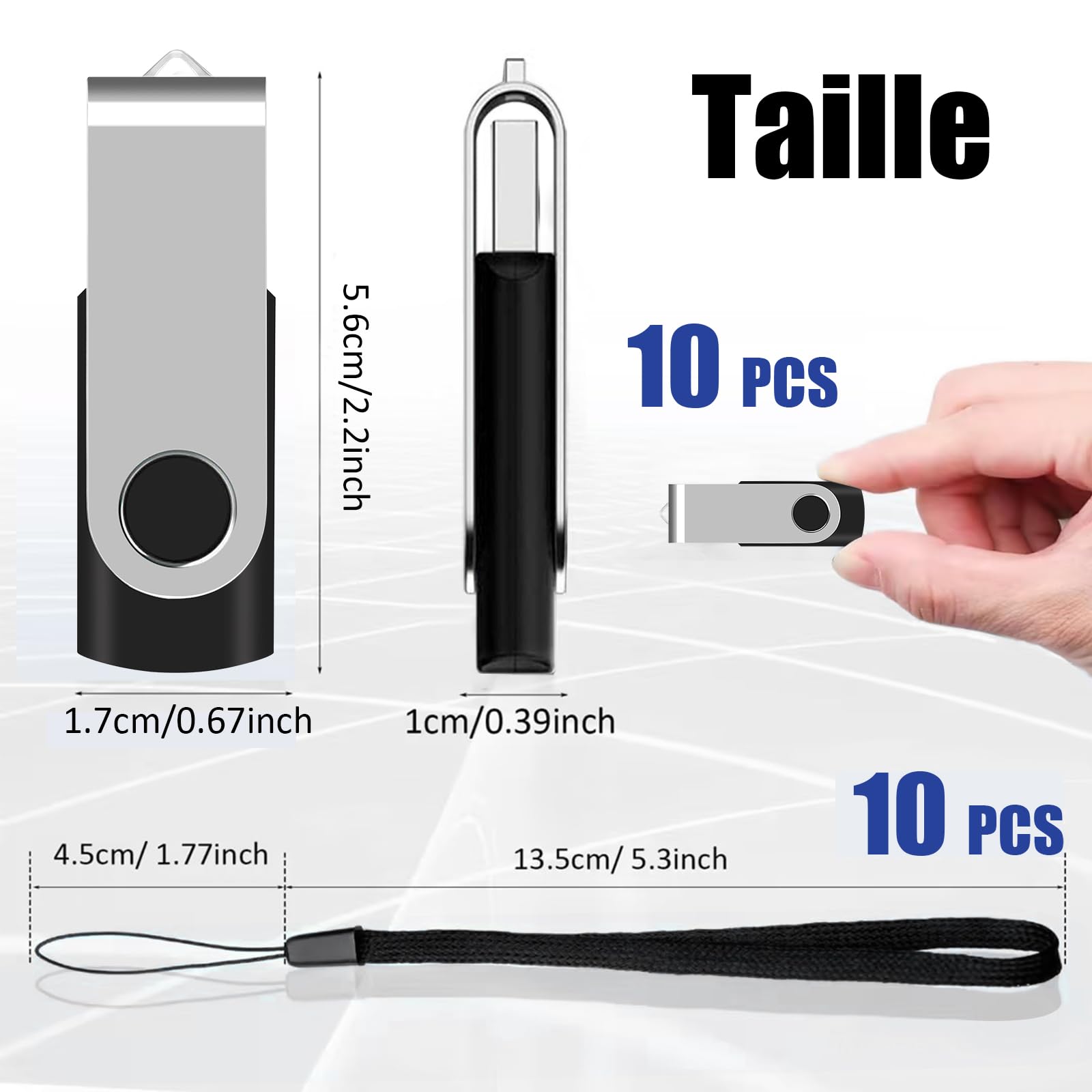 32GB USB Flash Drive 10 Pack - EASTBULL 2.0 Swivel Thumb Drive Memory Stick with Lanyards for Data Storage, File Transfer - Perfect for Office, School, Business & Backup Use