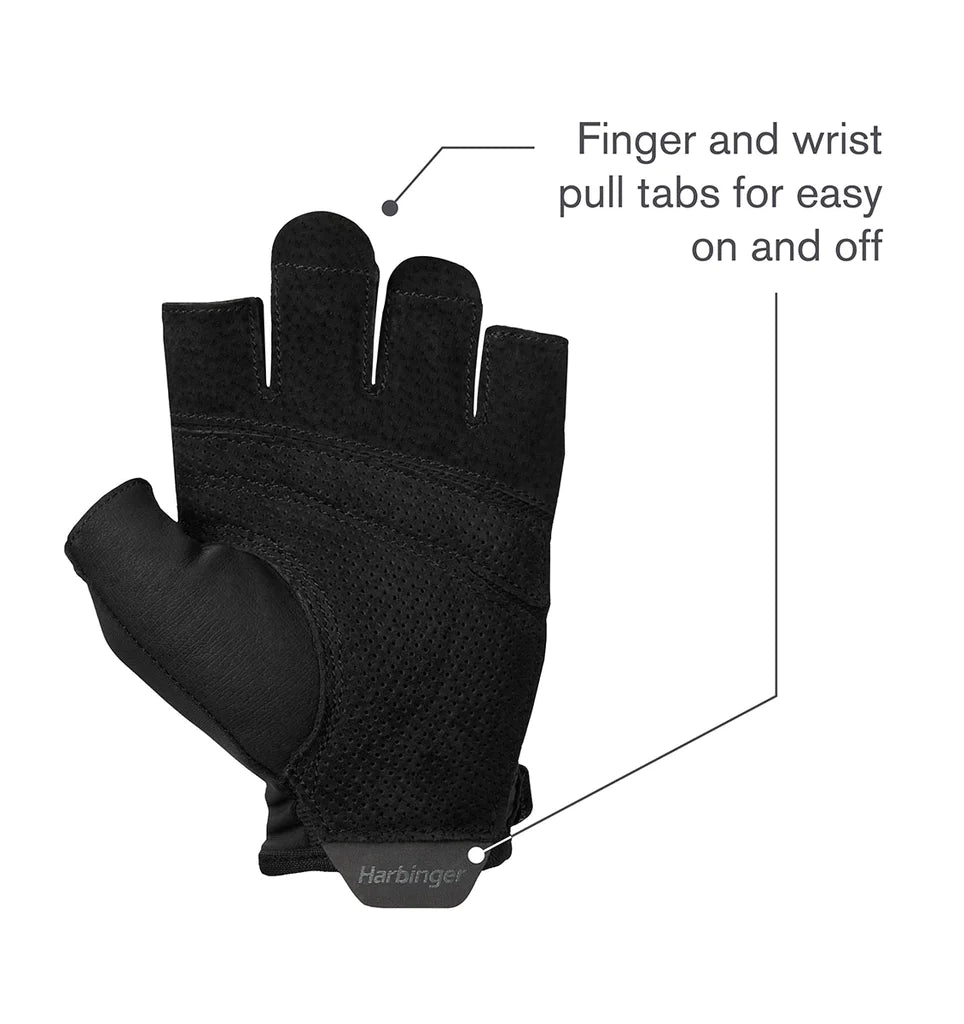 Harbinger Unisex Pro Gloves 2.0 - Black Weightlifting & Cross Training Gloves for Gym, Fitness & Workouts