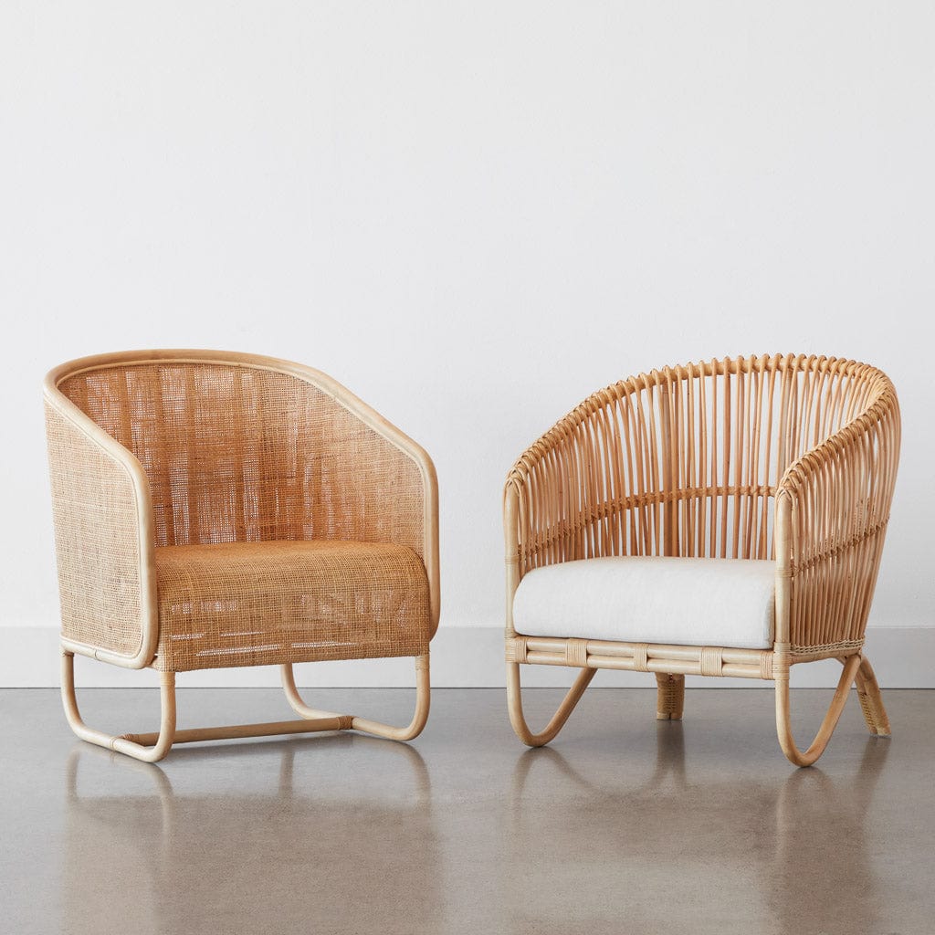 Lindu Cane Lounge Chair - Handwoven Rattan Patio Chair with Cushion - Perfect for Outdoor, Garden, Poolside & Balcony Relaxation
