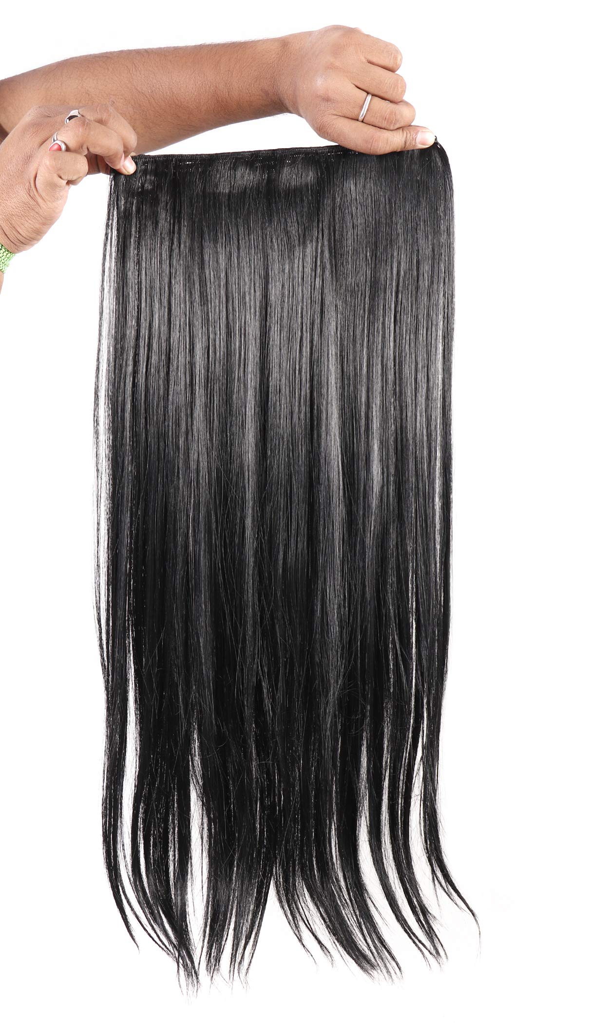 Navjai Short Hair Clip-In Extensions - 24-26 Inch Straight Black Synthetic Hair Wig for Women & Girls | 5-Clip Design for Easy Length & Volume | Perfect for Daily Wear, Parties & Cosplay