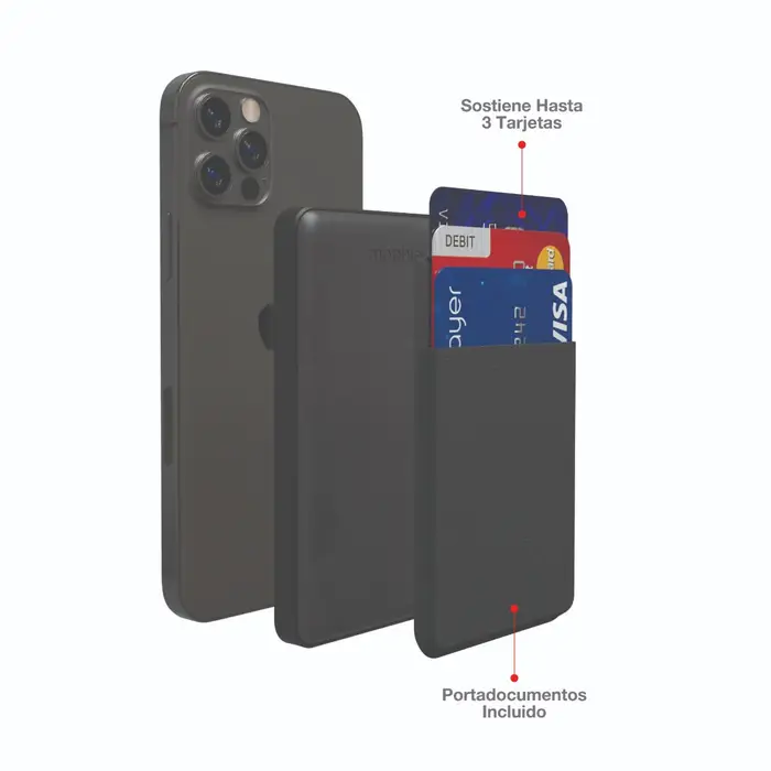 Mophie 5000mAh MagSafe Battery Pack with Wallet & Card Holder - Black | Portable Charger for iPhone 12/13/14 | Perfect for Travel, Work & Daily Commute