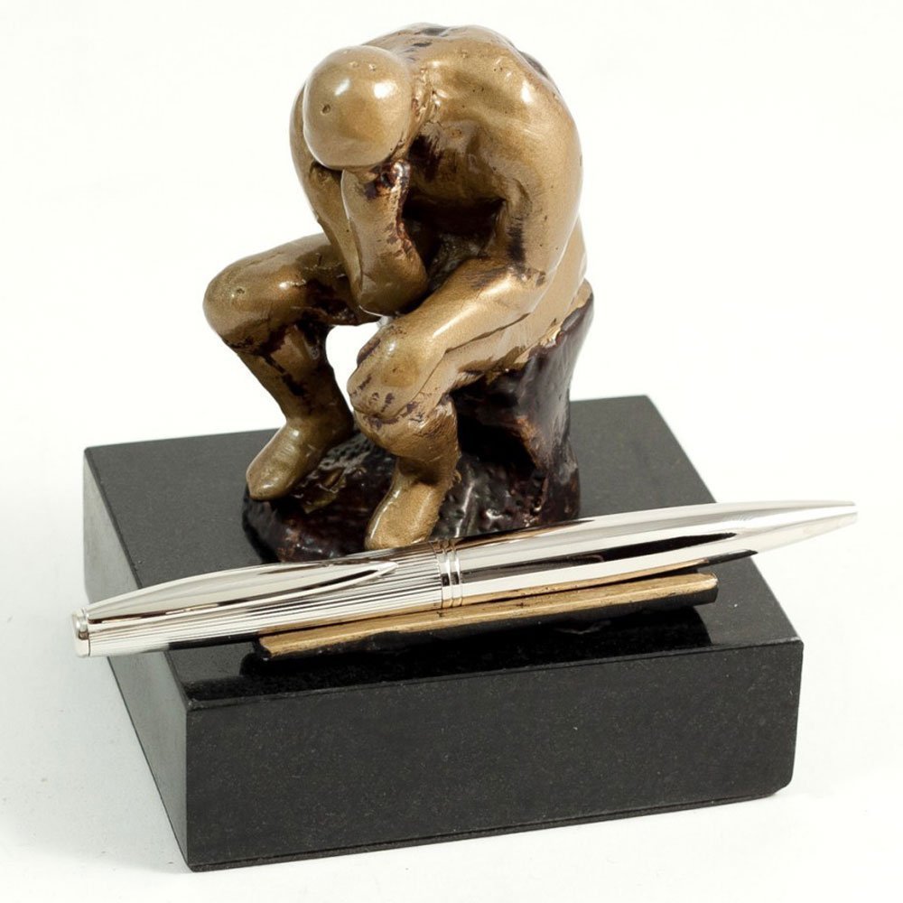 The Thinker Pen Stand - Antique Brass & Bronze Classic Style Desk Organizer - Perfect for Office, Study & Home Decor