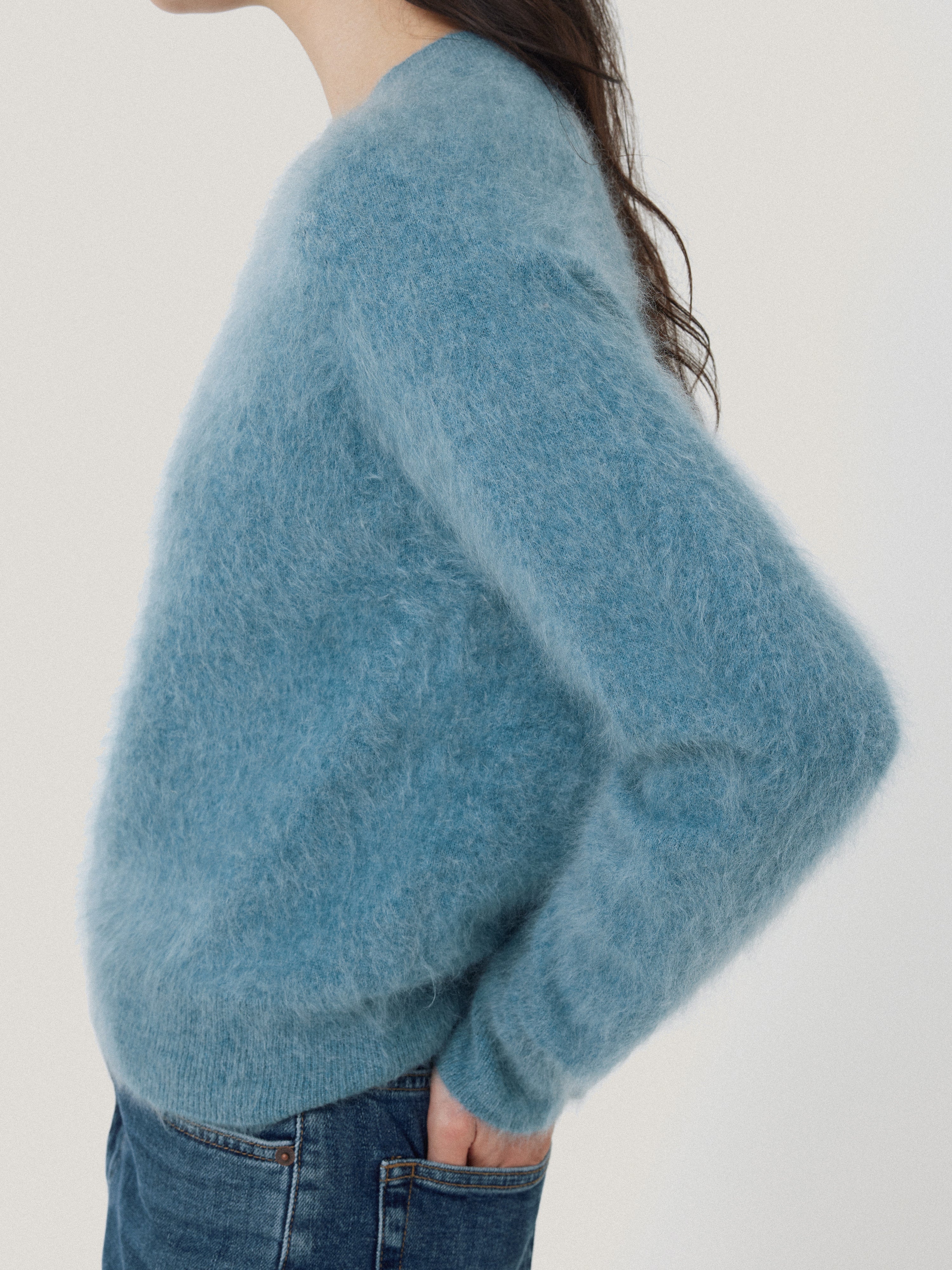 Luxury Halo Cashmere Sweater for Women | Soft Blue Knit Pullover | Perfect for Winter Layering & Office Wear