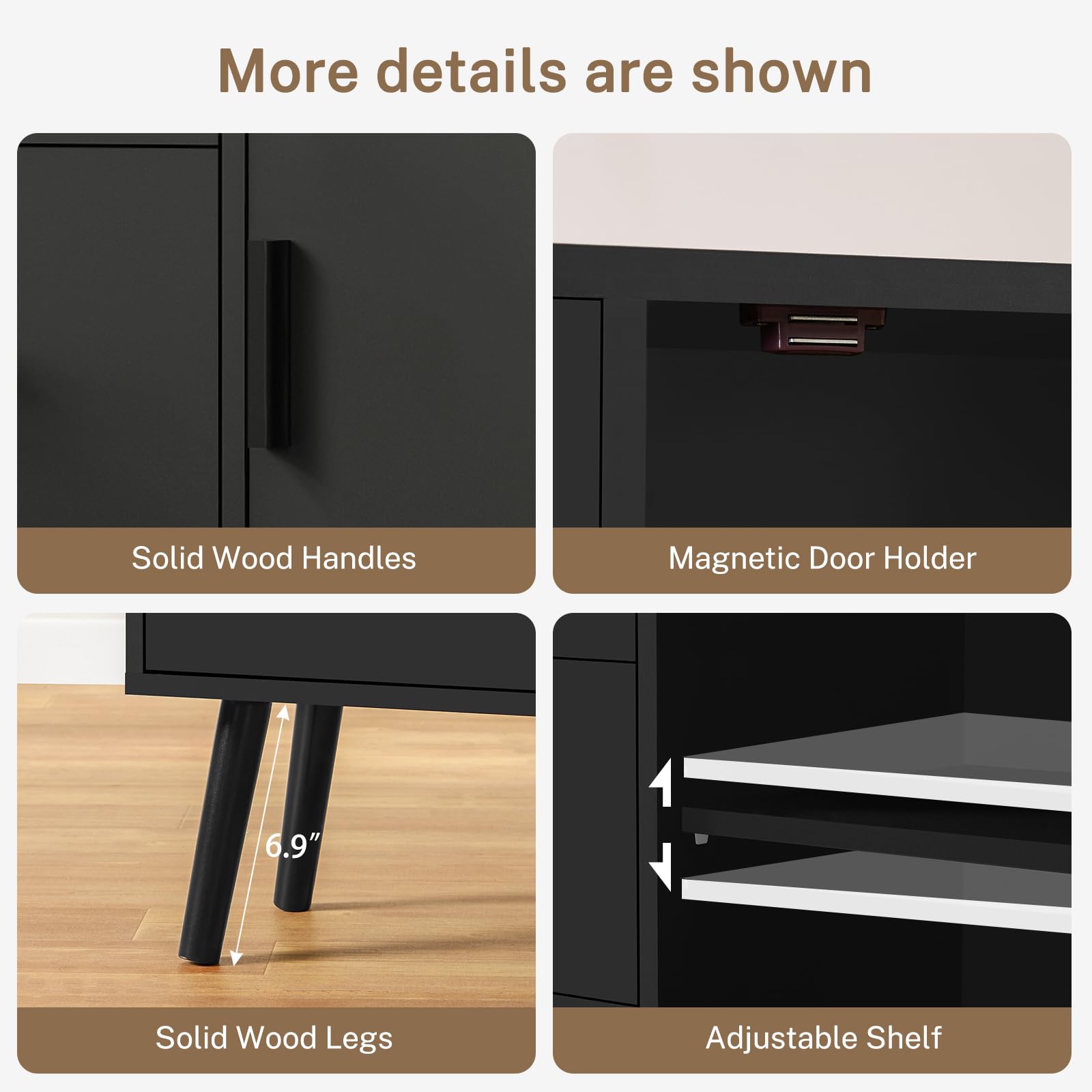 Iwell 3-Drawer Black Storage Cabinet with Adjustable Shelf - Sideboard Buffet Cabinet for Entryway, Living Room & Dining Room - Modern Organizer for Home Decor & Storage Solutions