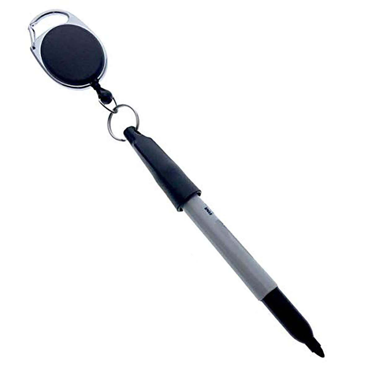 Retractable Pen Holder for Thick Markers & Carpenter Pencils - Heavy Duty Carabiner Clip for Apron, Belt Loop or Bag Strap - Perfect Gift for Baristas, Nurses & Construction Workers - Durable Pen Leash for Work, Office & Outdoor Use (Black)