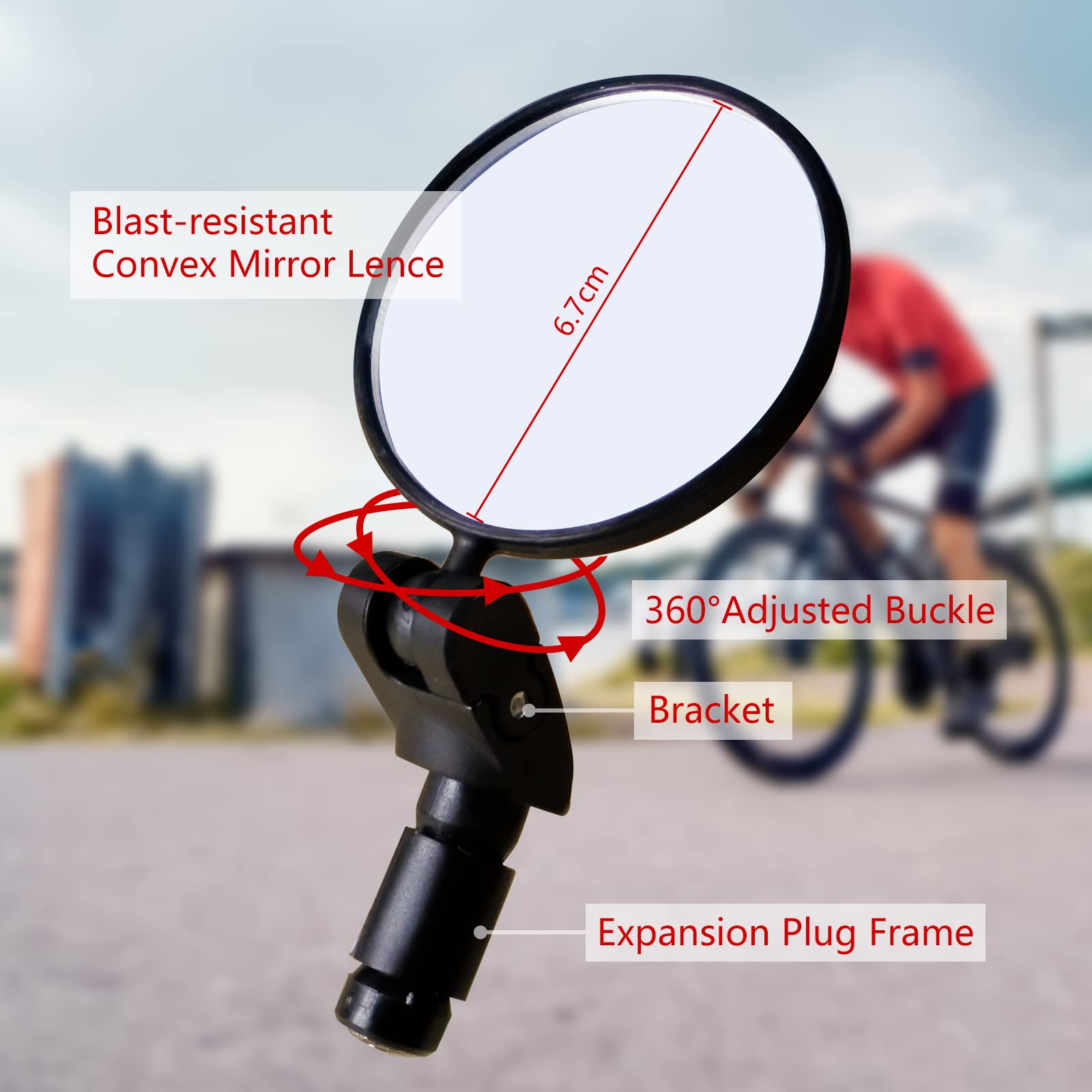**Universal Bike Mirror - 360° Adjustable HD Glass Rearview Mirror for Safe Cycling - Bar End & Handlebar Mount - Compatible with Bicycle, Electric Bike, Motorcycle (Black, 2PCS) - Perfect for Commuting & Road Safety**
