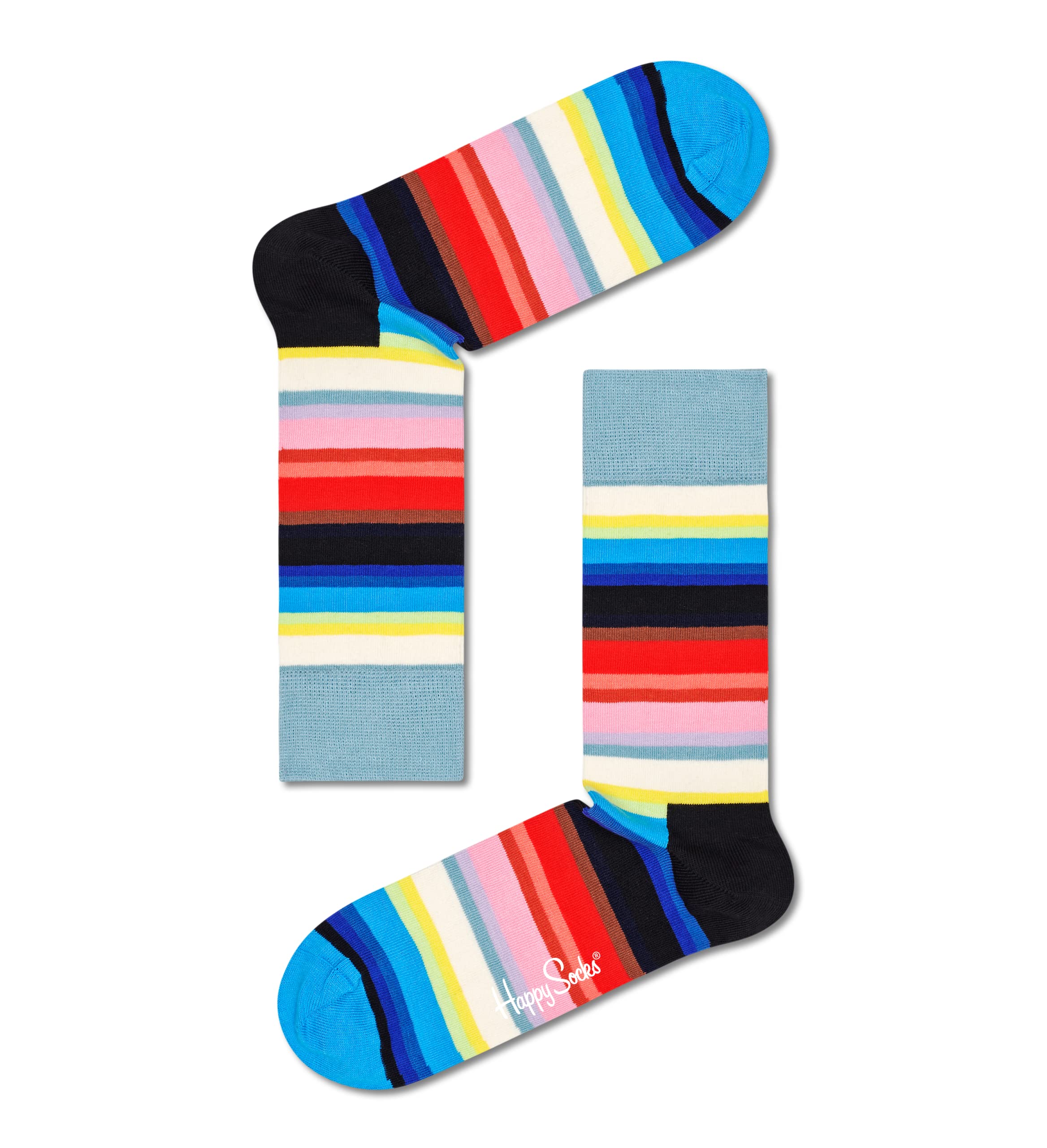 Happy Socks 4-Pack Classic Colorful Fun Socks for Women & Men - Black & Blue Striped Design - Perfect for Casual Wear, Gifts & Everyday Comfort