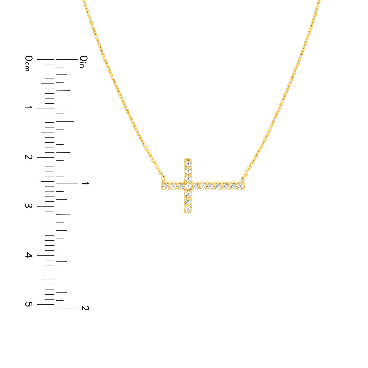 16ctw Diamond Sideways Cross 14K Yellow Gold Necklace - Elegant Religious Jewelry for Women, Perfect for Church, Weddings & Special Occasions