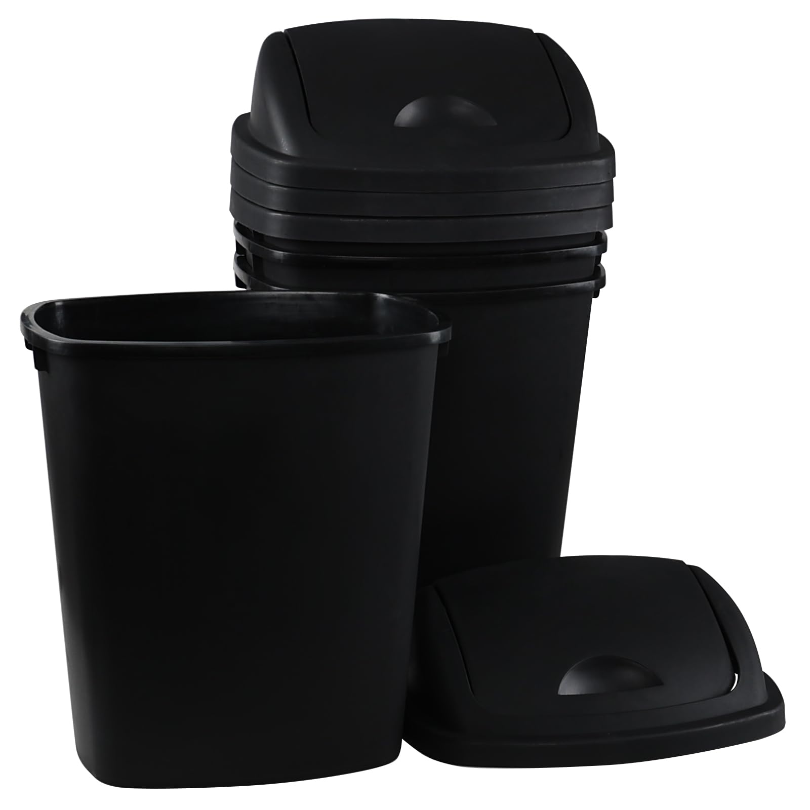 Xyskin 6 Gallon Plastic Swing Top Trash Can - 4 Pack Commercial Wastebasket for Kitchen, Garage, Office & Workspace - Durable Black Garbage Bin for Home & Business Use - Perfect for Recycling, Disposal & Organization