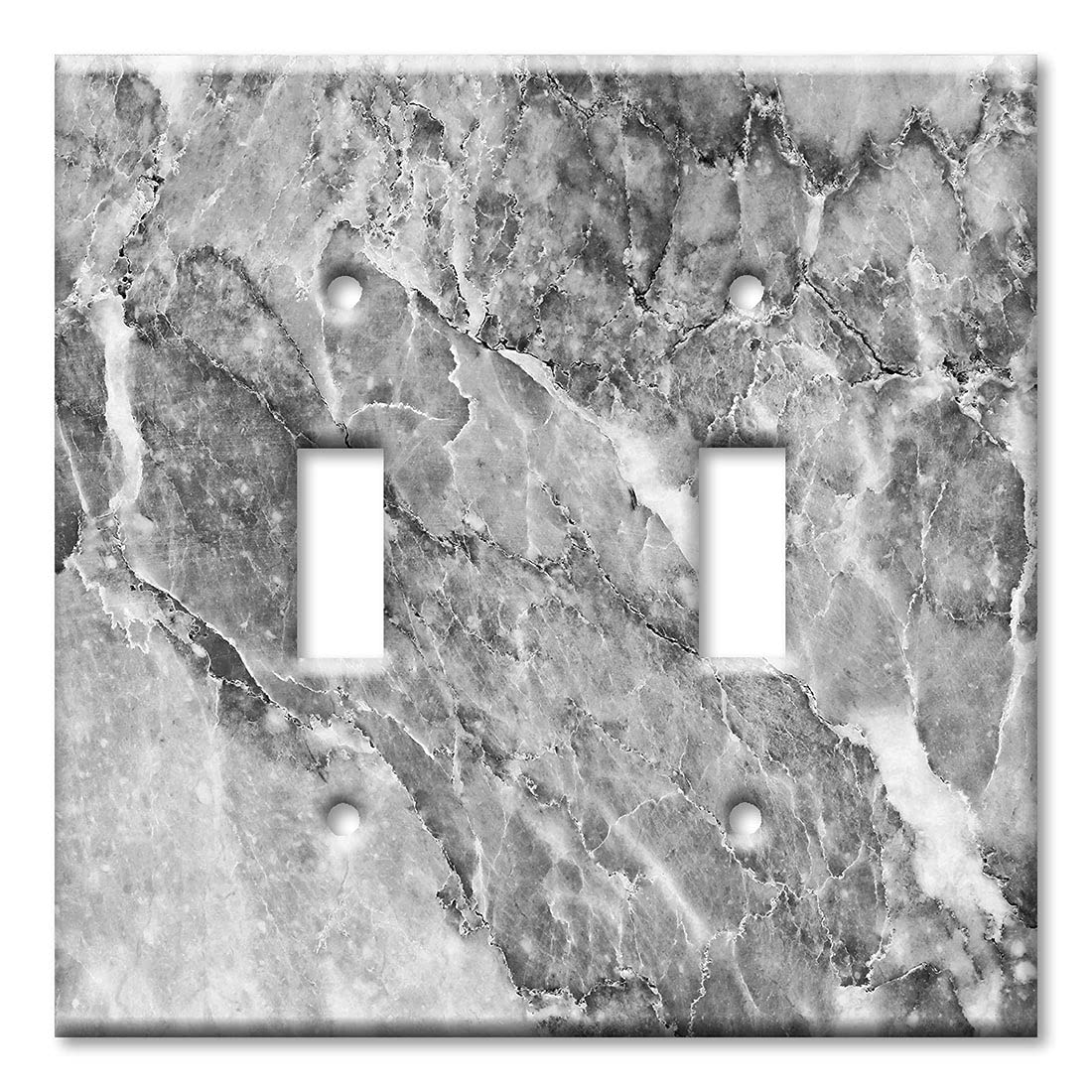 Decorative Metal Wall Plate - Grey and White Marble Granite Print Art Plates - Double Gang Toggle Switch Cover - Made in USA - Perfect for Home, Office & Restaurant Decor