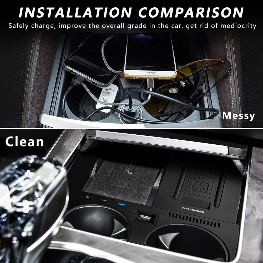 Wireless Car Charger for BMW X5 X6 X5M X6M (2020-2022) - 15W Qi Fast Charging Pad with NFC Support | Center Console Accessory Panel | Perfect for Road Trips & Daily Commutes