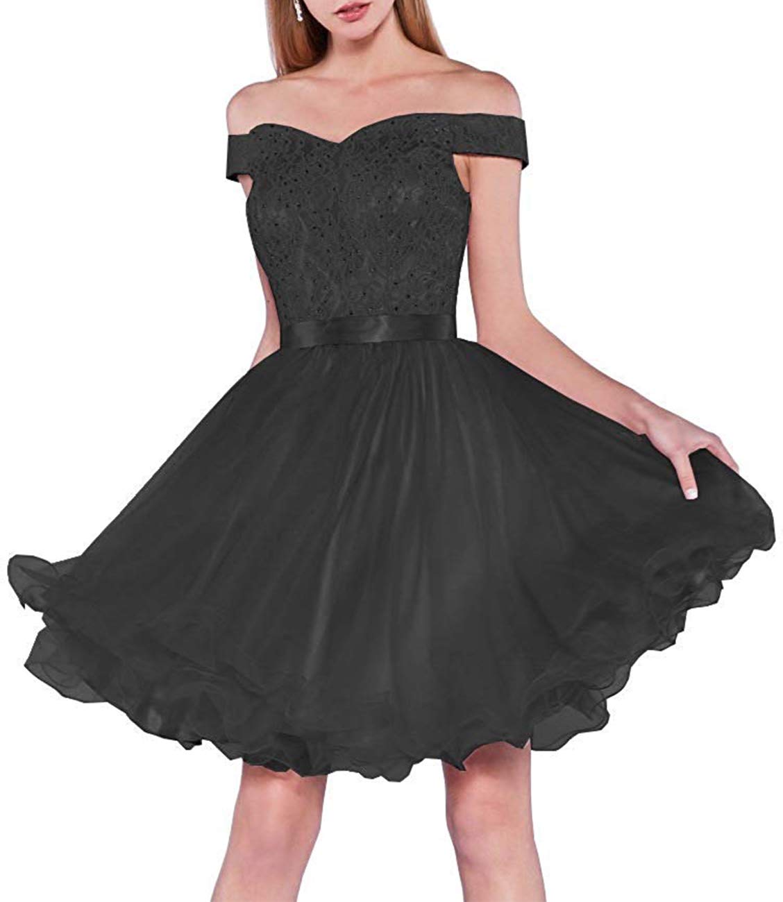 Lace Off Shoulder Prom Dress - A-Line Party Gown for Homecoming & Cocktail Events