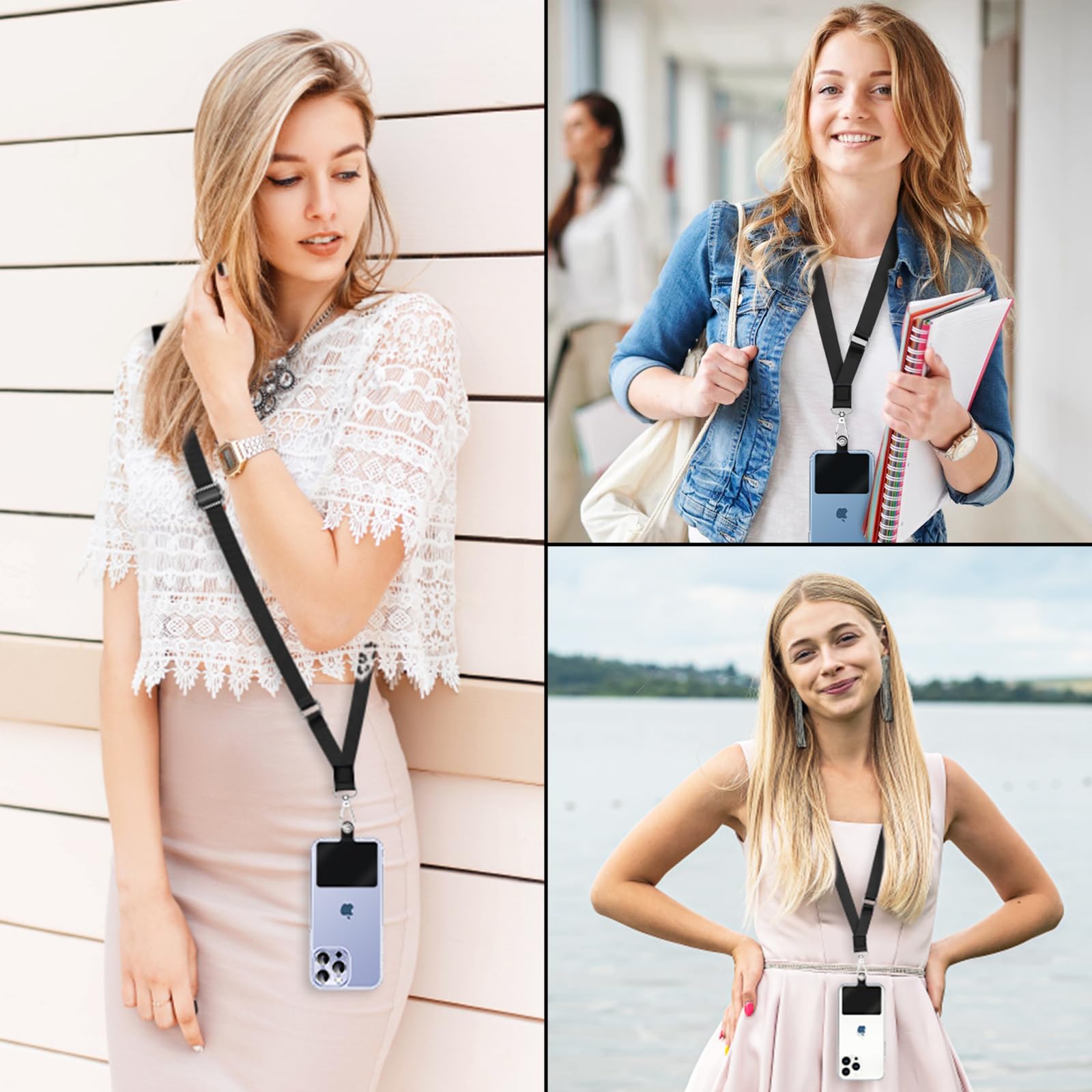 Universal Phone Lanyard 2 Pack - Adjustable Crossbody Cell Phone Strap with 5 Tethers for iPhone, Samsung & Smartphones - Neck & Shoulder Wear for Work, Travel & Outdoor Activities (Black)