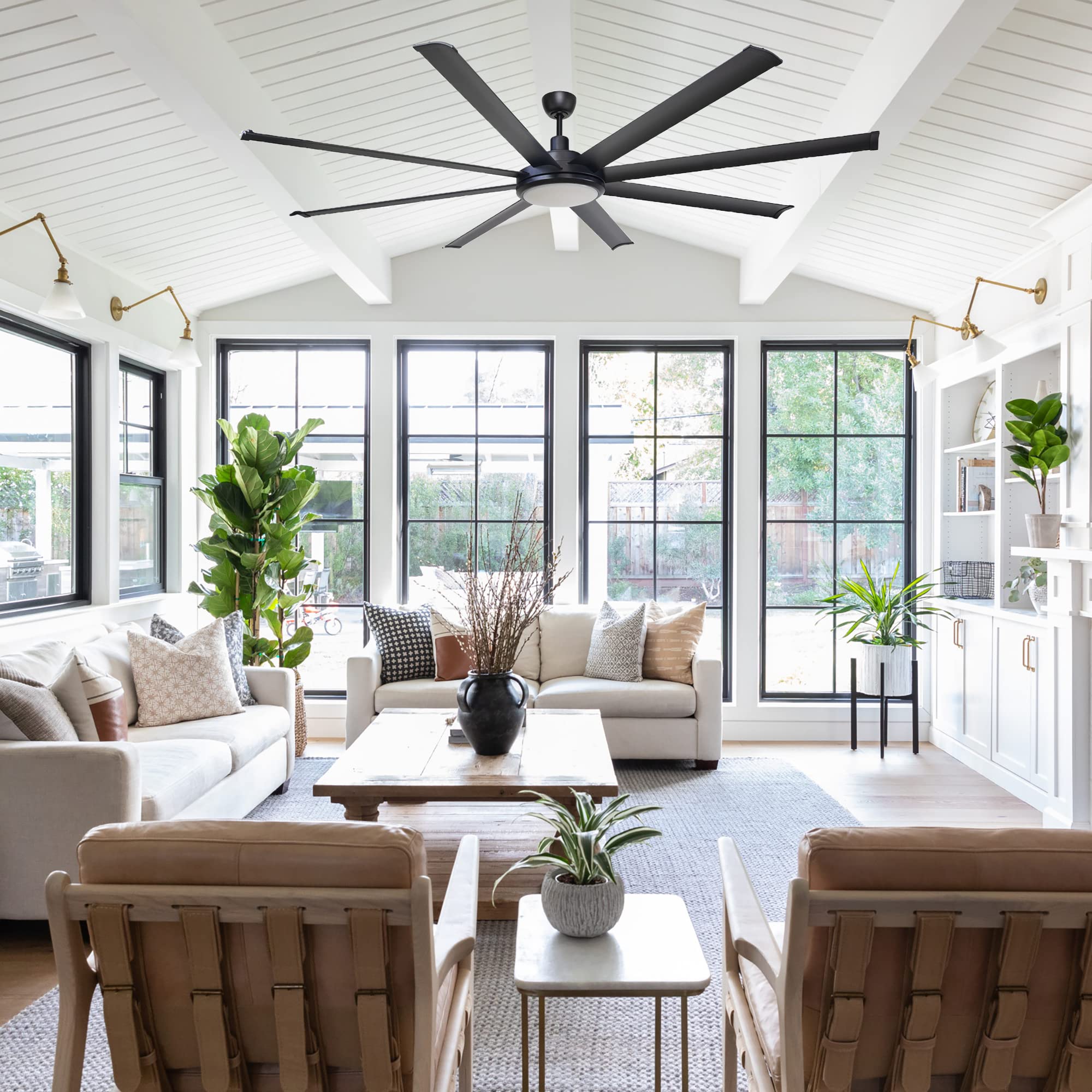 75 Inch Black Ceiling Fan with LED Light and Remote Control - High CFM DC Motor, 8 Reversible Blades, Timer Function - Flush Mount Indoor/Outdoor Ceiling Fan for Bedroom, Living Room, Patio - ETL Certified (Perfect for Cooling Large Spaces with Stylish Lighting)