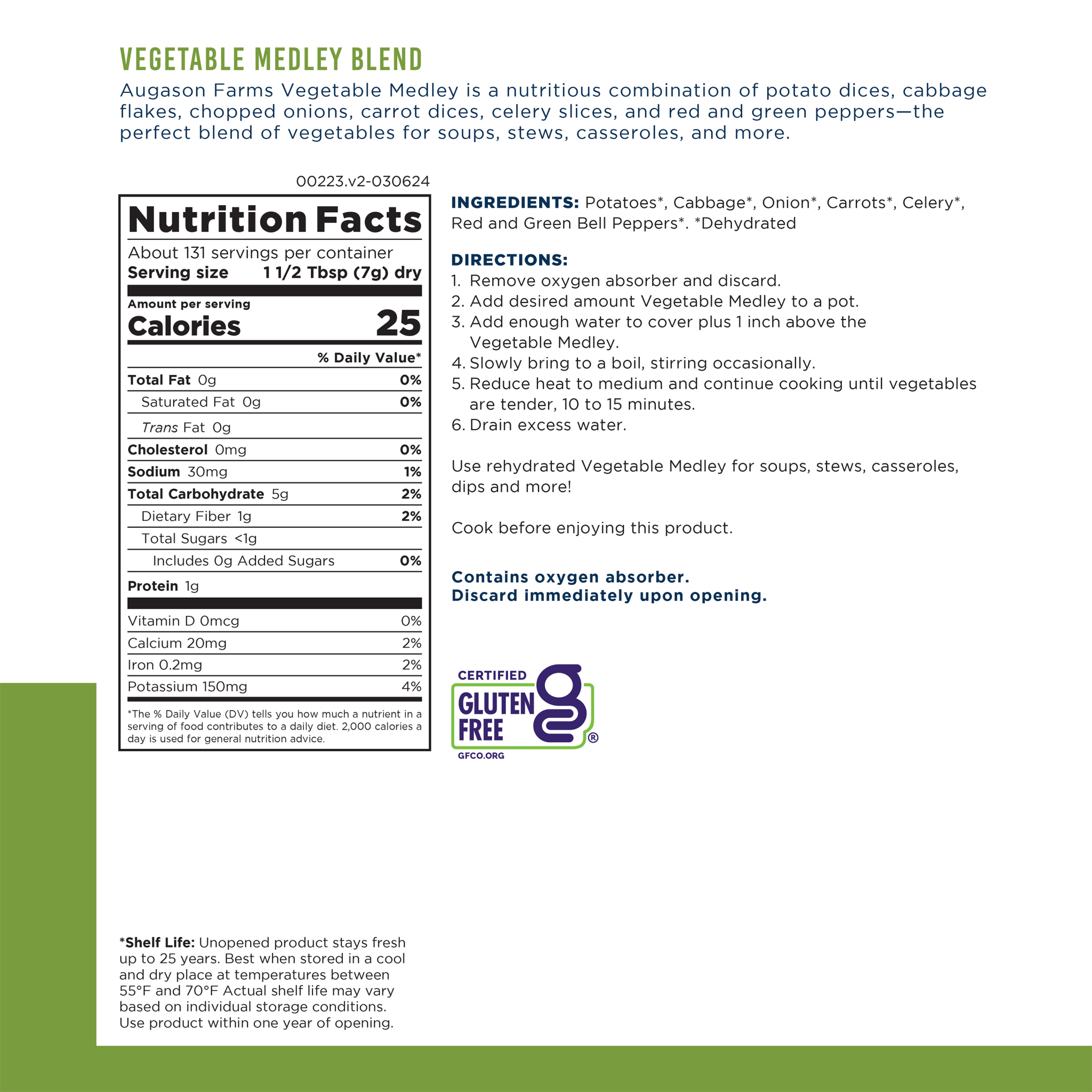 Organic Vegetable Medley Blend Can - 131 Servings | Non-GMO, No Preservatives | Perfect for Camping, Emergency Food Storage & Quick Meals