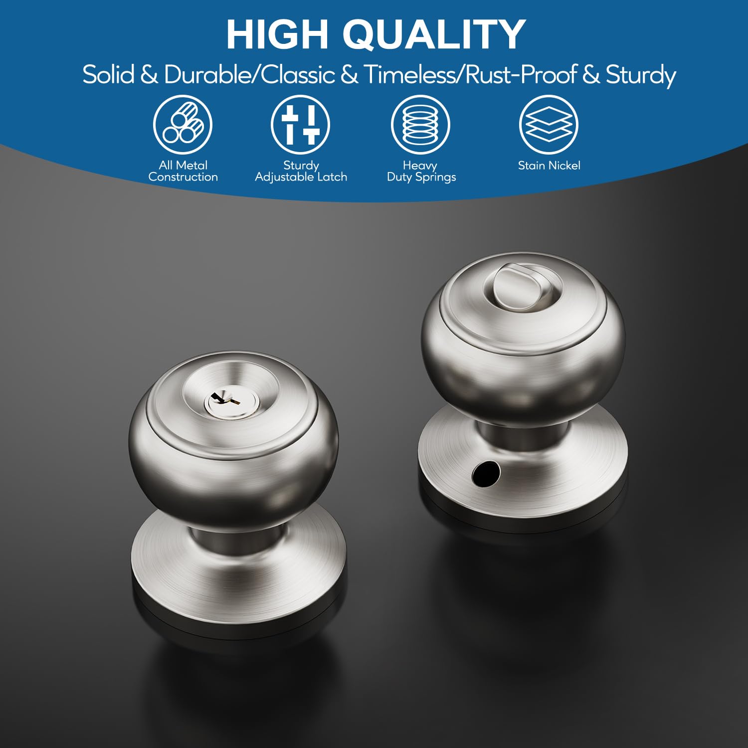 3-Pack Keyed Door Knobs - Stainless Steel Entry Locks for Home Security