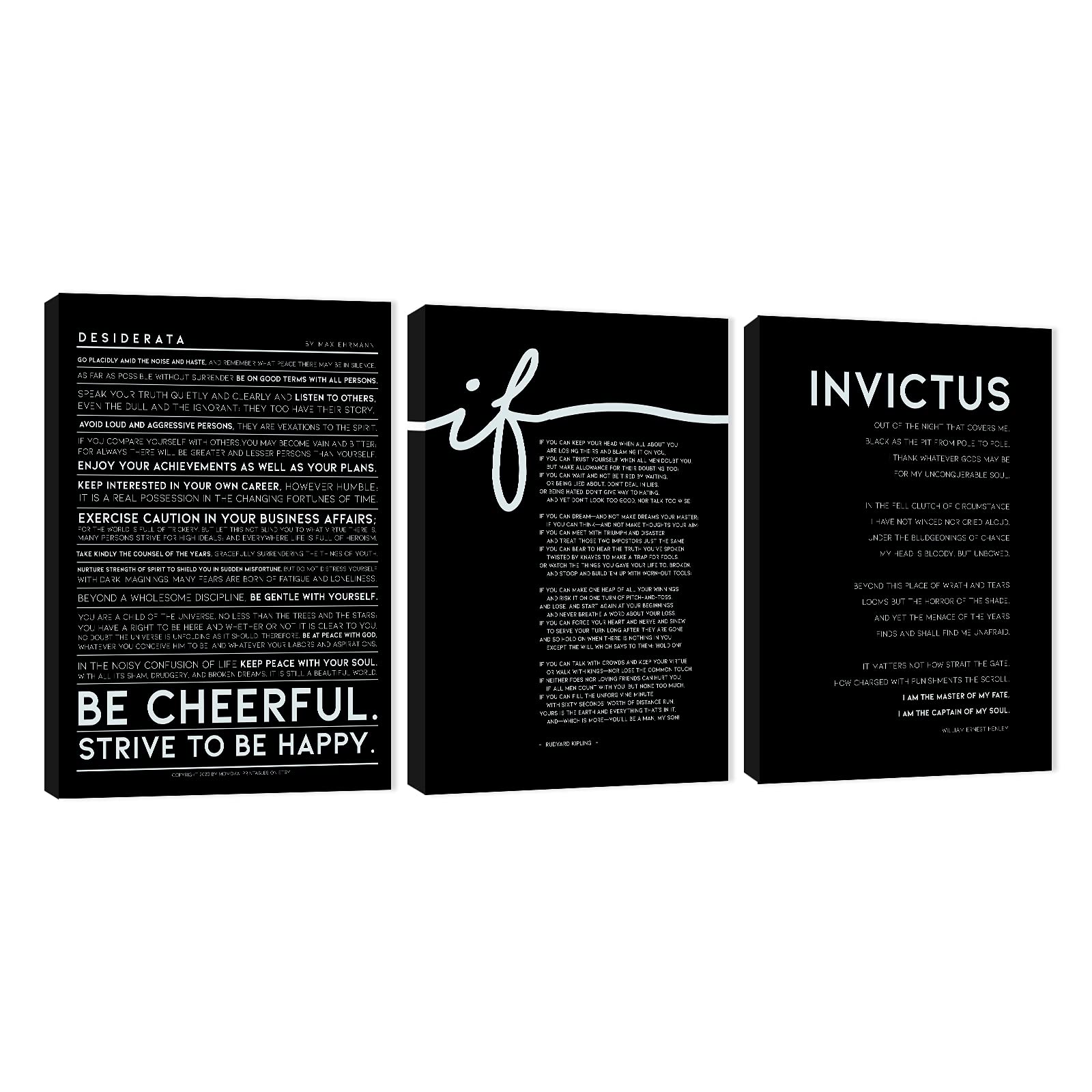 3-Piece Motivational Wall Art Set - Inspirational Quote Canvas Prints for Office & Home Decor (16”x24”, Black & White) - Positive Affirmation Posters for Workplace, Living Room & Bedroom Wall Decor