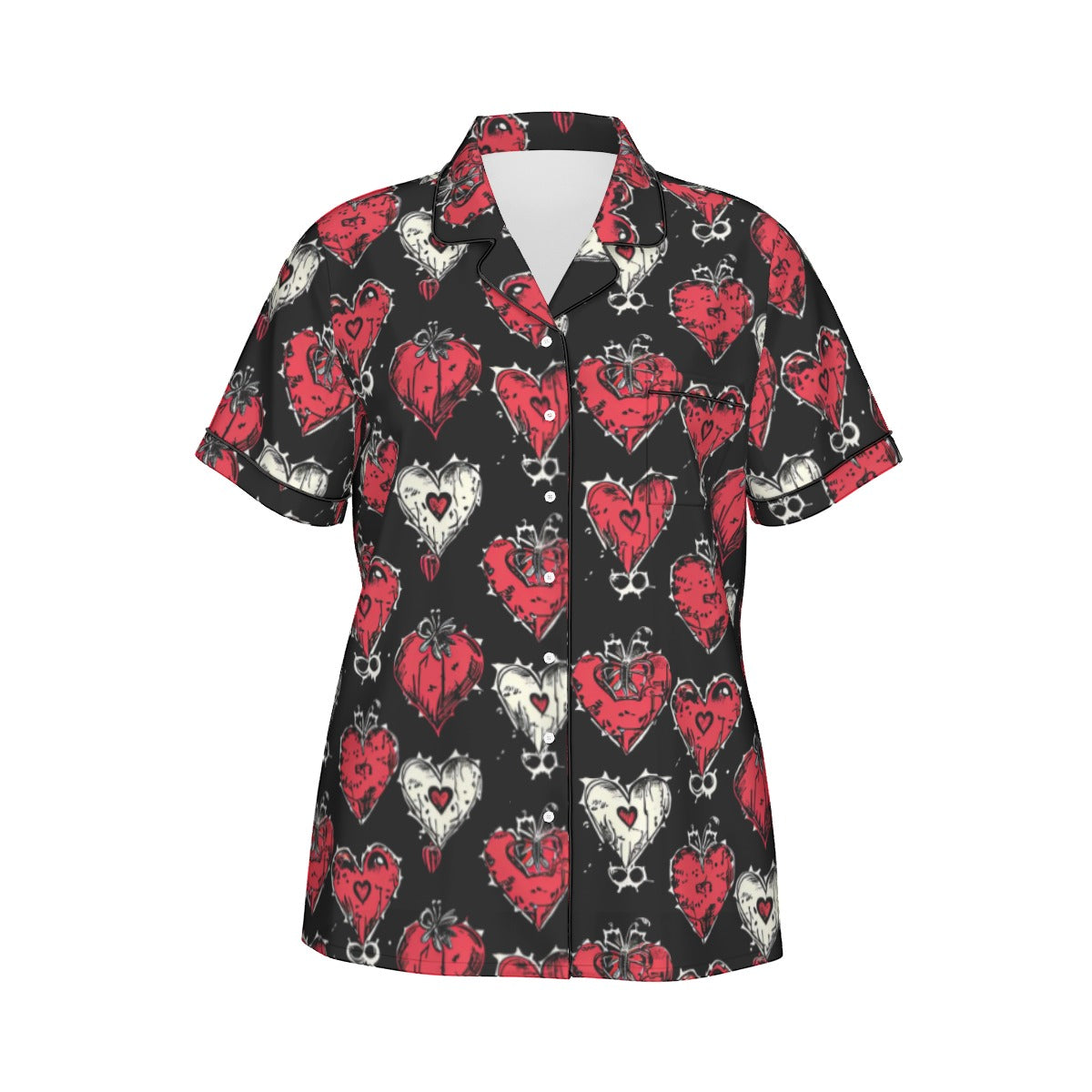 Gothic Hearts Women's Silk-Like Pajama Set - Short Sleeve Sleepwear for Lounge & Nightwear | Soft & Comfortable Sleepwear for Women | Perfect for Home Relaxation, Sleepovers & Vacation