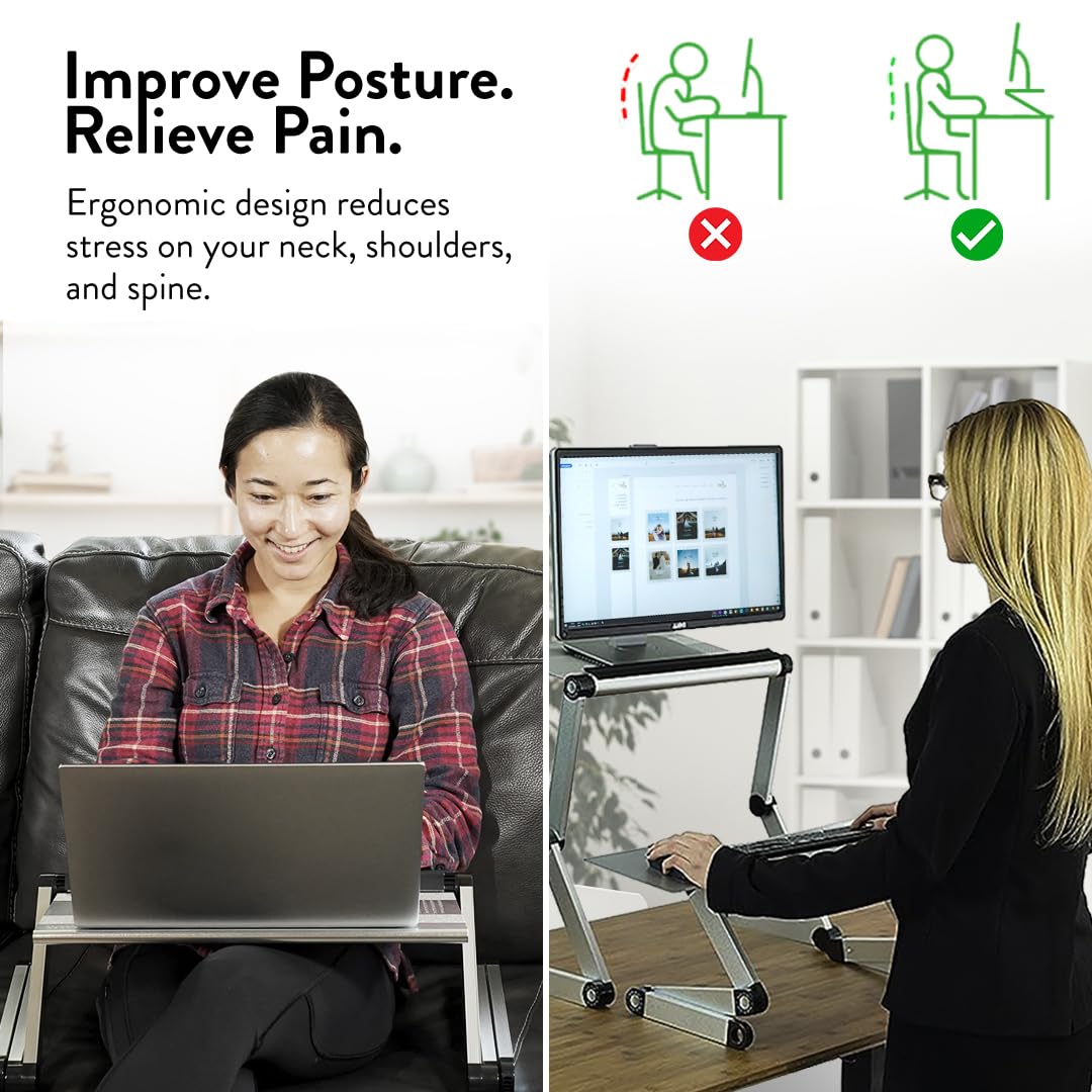 Uncaged Ergonomics WorkEZ Executive Adjustable Laptop Stand - Foldable Aluminum Computer Riser with Cooling, Height-Adjustable Notebook Holder for Desk, Silver - Perfect for Home Office and Workspace