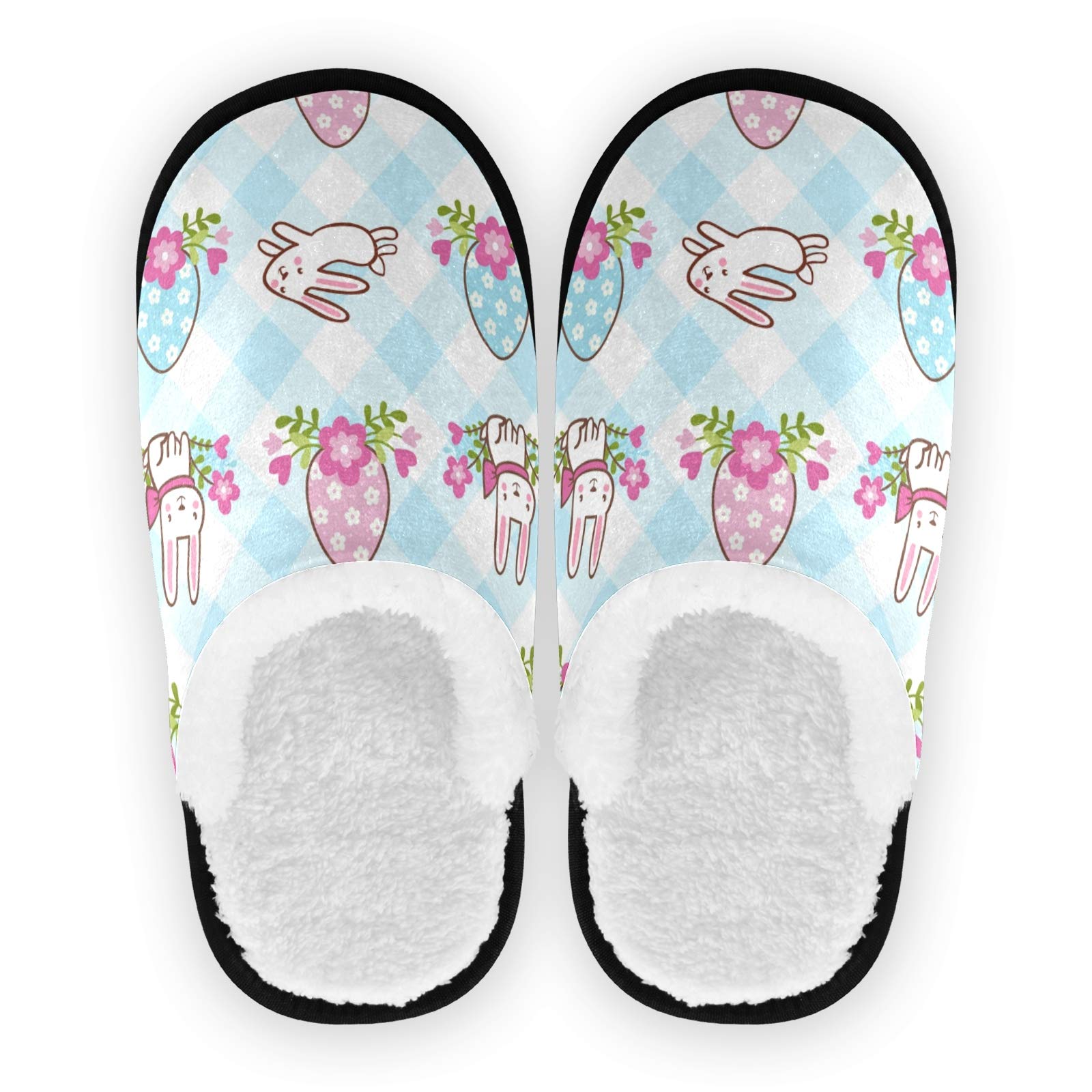 Bolaz House Slippers - Easter Bunnies & Eggs Design Non-Slip Indoor/Outdoor Spa Slippers for Women & Men - Warm Comfortable Home Travel Hotel Slippers for Relaxation, Gift Giving & Holiday Decor