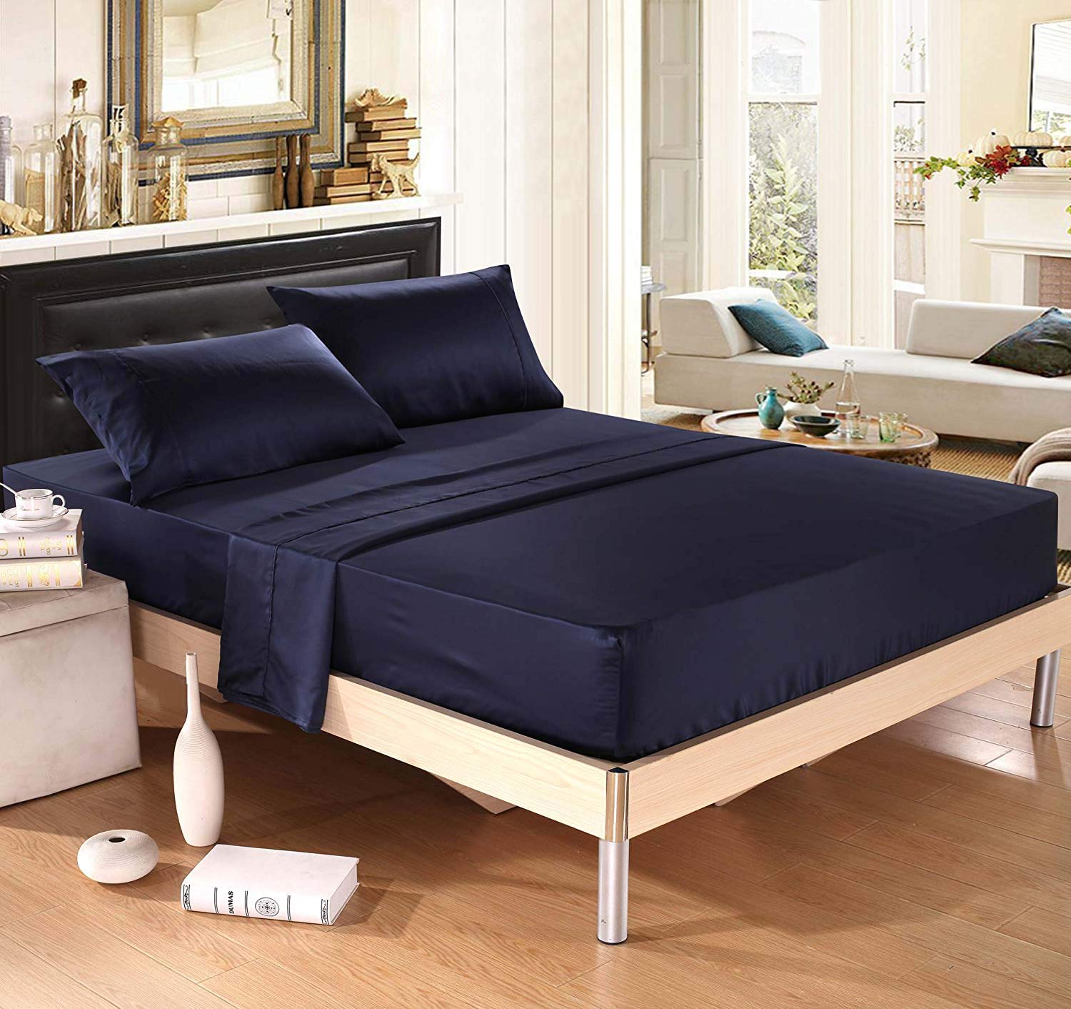 Premium 4-Piece Satin Bed Sheet Set - Full Size Deep Pocket 19