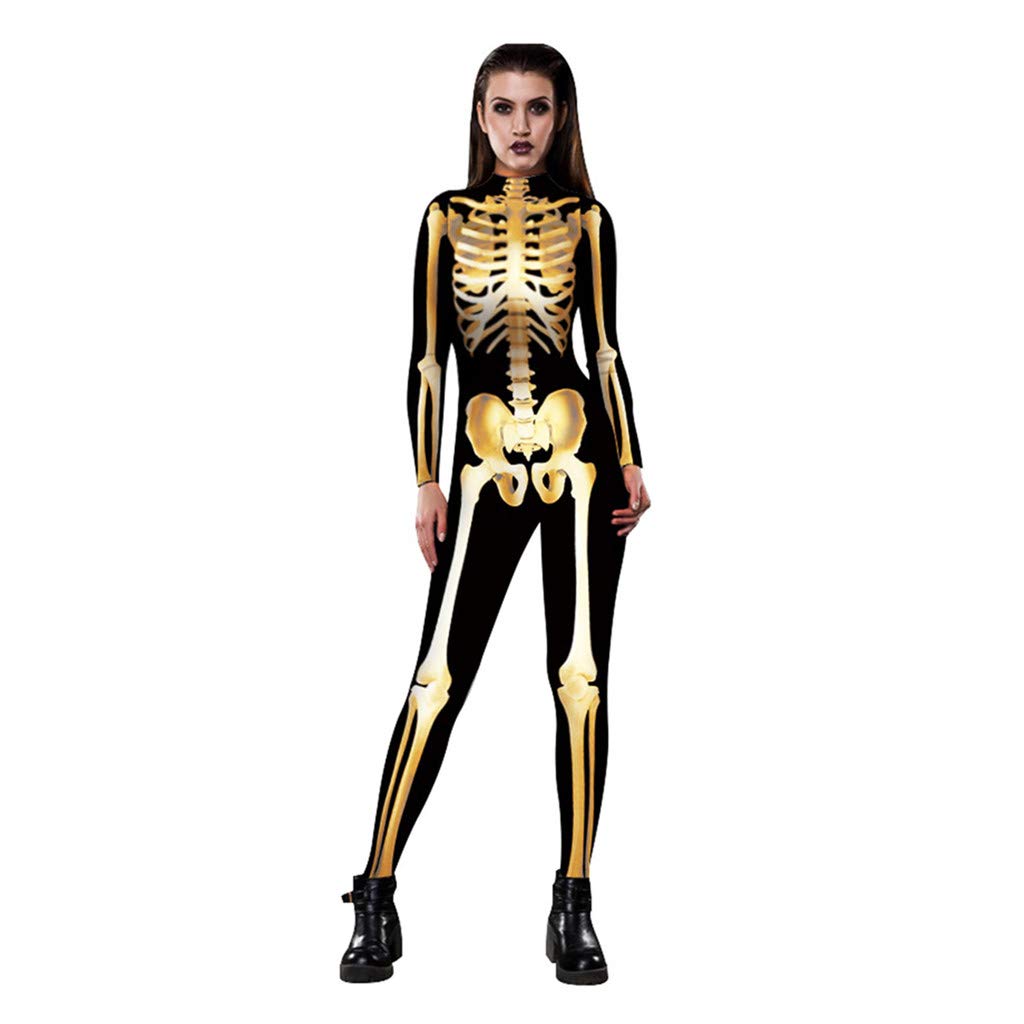 Alidamo Women's Halloween Jumpsuit - Sexy 3D Skull Skeleton Bodysuit for Cosplay & Costume Parties | Perfect for Halloween, Cosplay Events, and Themed Nights