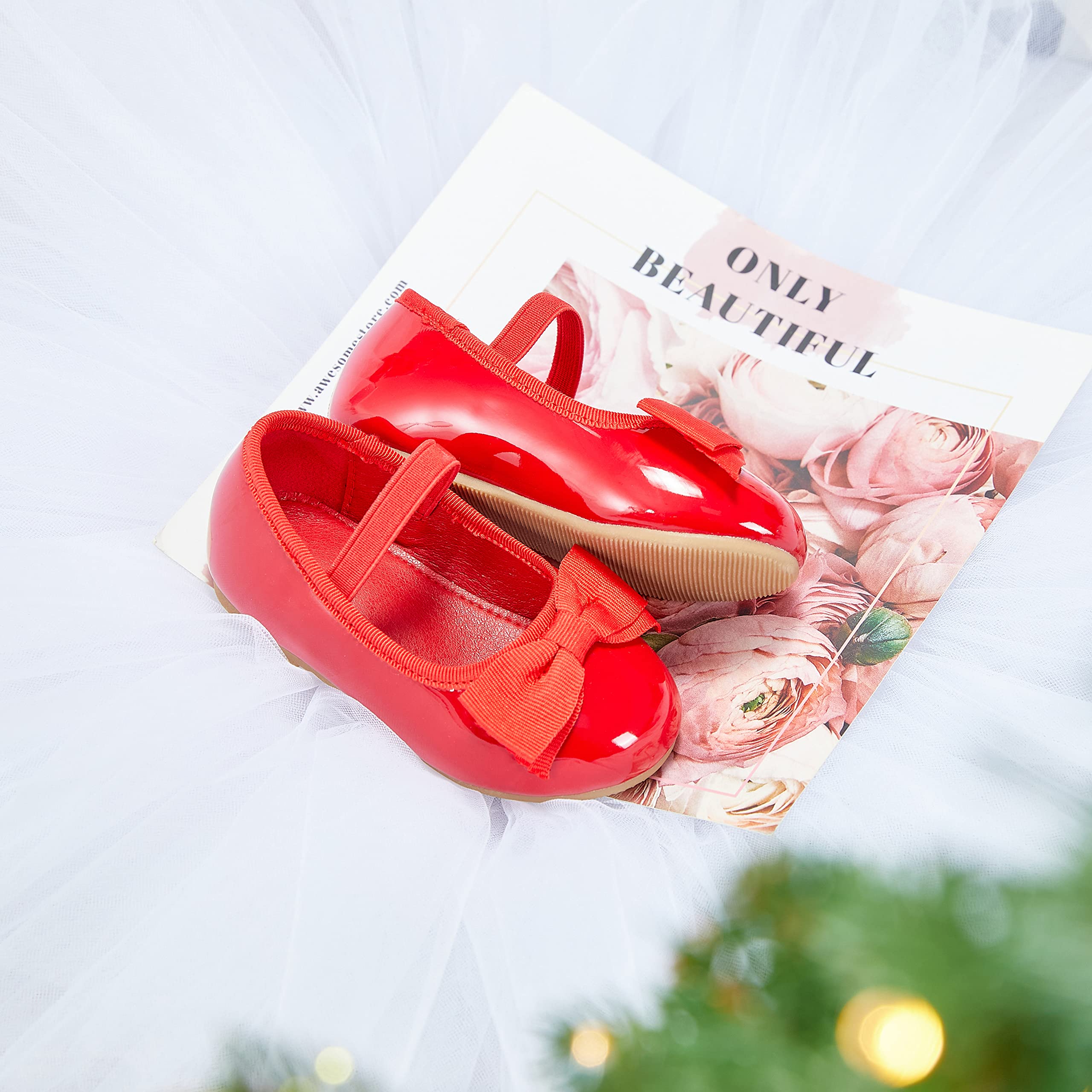 THEE BRON Toddler Girls Mary Jane Flats - Comfortable Ballet Dress Shoes for Baby & Little Girls - Perfect for Weddings, Parties & Special Occasions