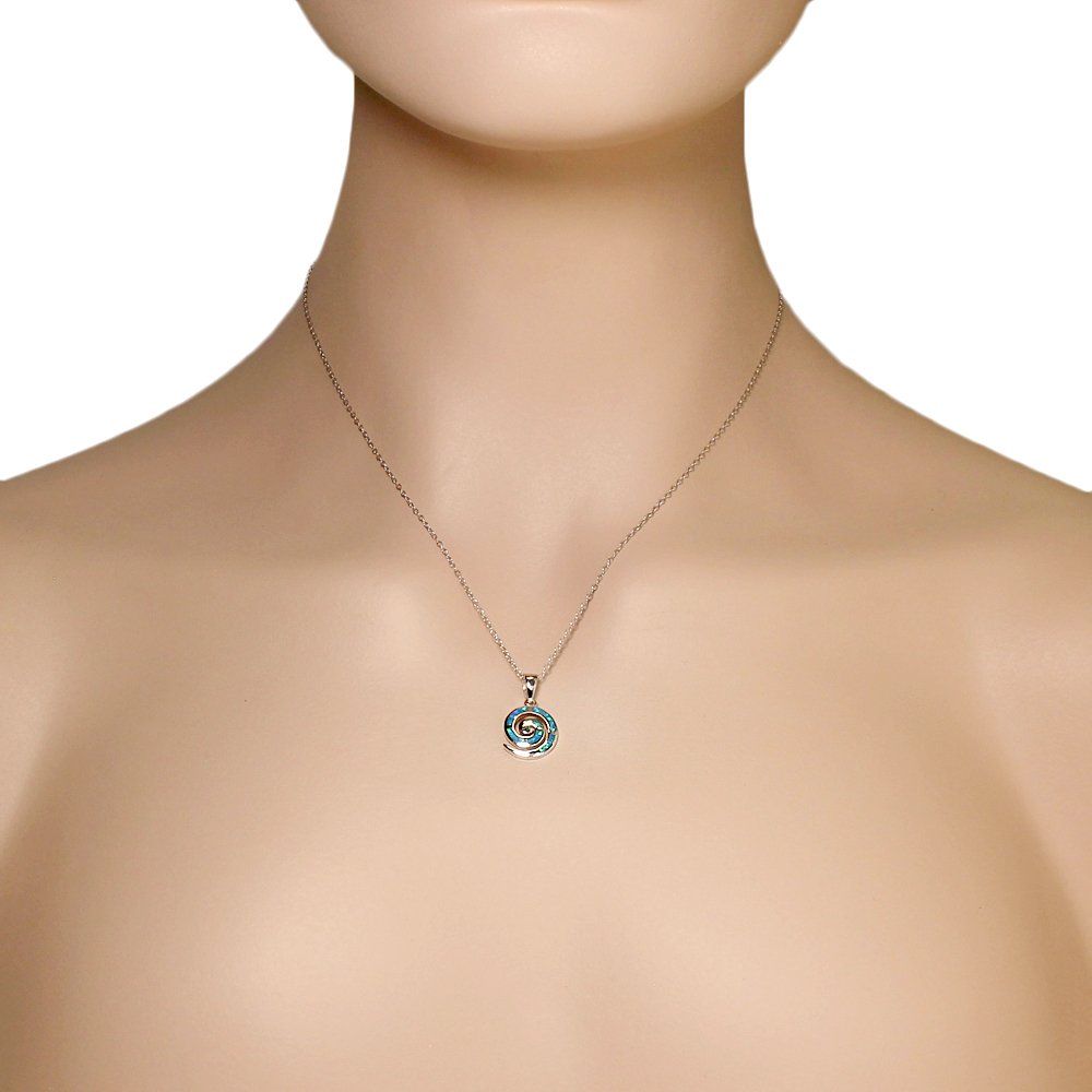 925 Sterling Silver Blue Turquoise-Tone Simulated Opal Whirlpool Pendant Necklace for Women - Elegant Boho Jewelry Gift for Birthday, Anniversary & Special Occasions
