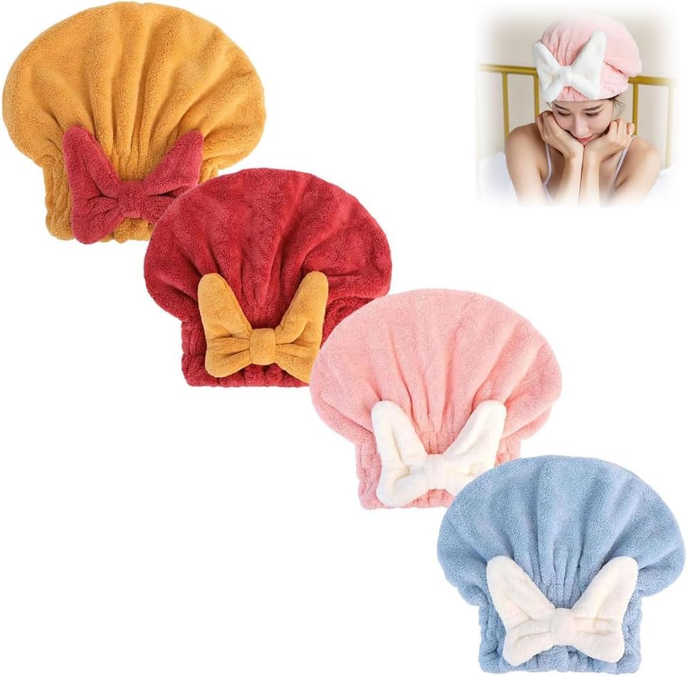 Fezora Super Absorbent Microfiber Hair Towel Wrap for Women - Quick Drying Hair Turban with Bow Knot for Wet Hair (Sky Blue) - Perfect for Post-Shower, Salon, Travel & Home Hair Care