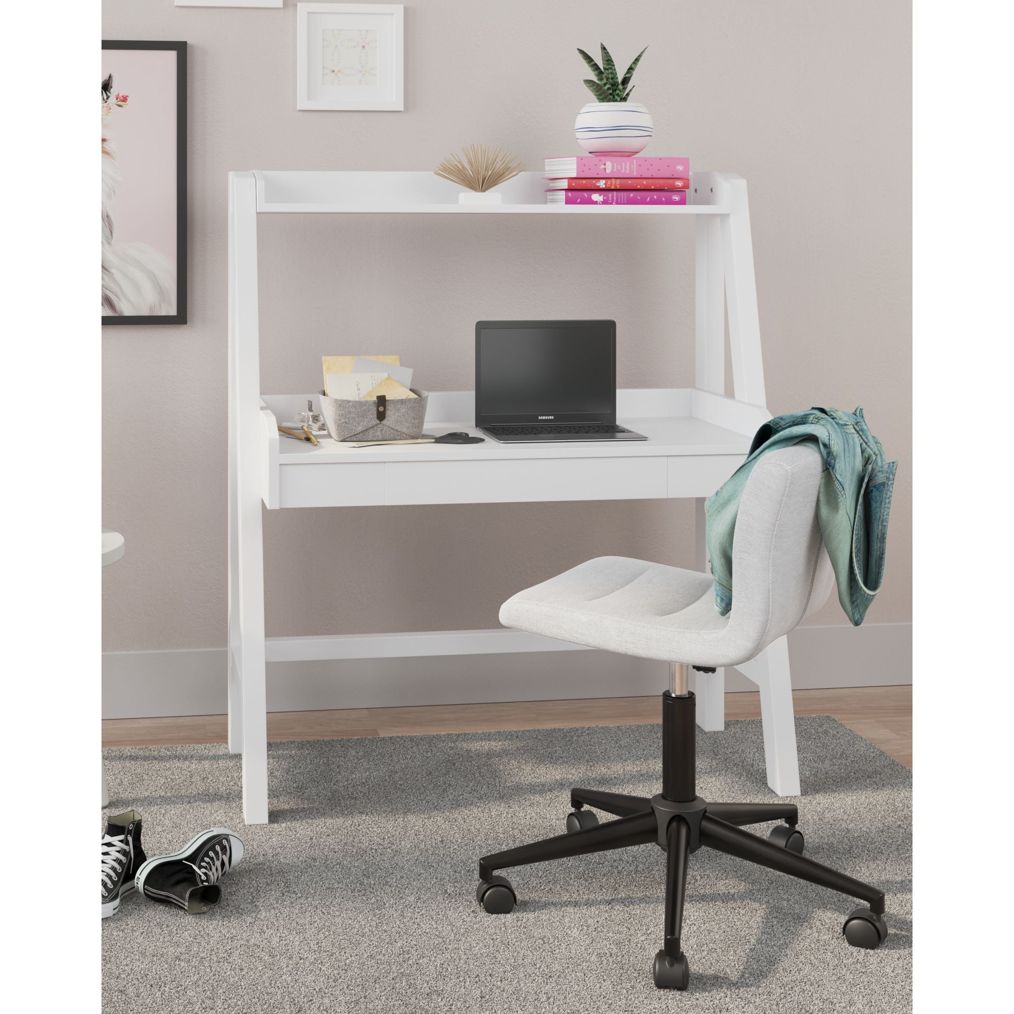 Blariden White Desk & Hutch Set - Modern Home Office Furniture for Study, Work, and Storage | Perfect for Small Spaces & Dorm Rooms