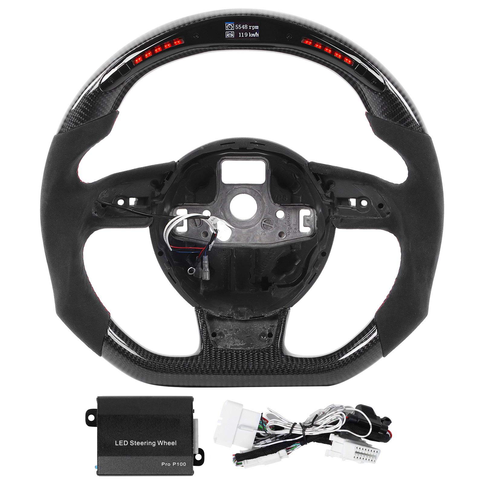Carbon Fiber LED Shift Lights Steering Wheel with Suede Grip - Compatible with Audi B8.5 RS3 RS4 RS5 RS6 RS7 (2013-2016 Models) | Racing & Performance Driving Enhancement